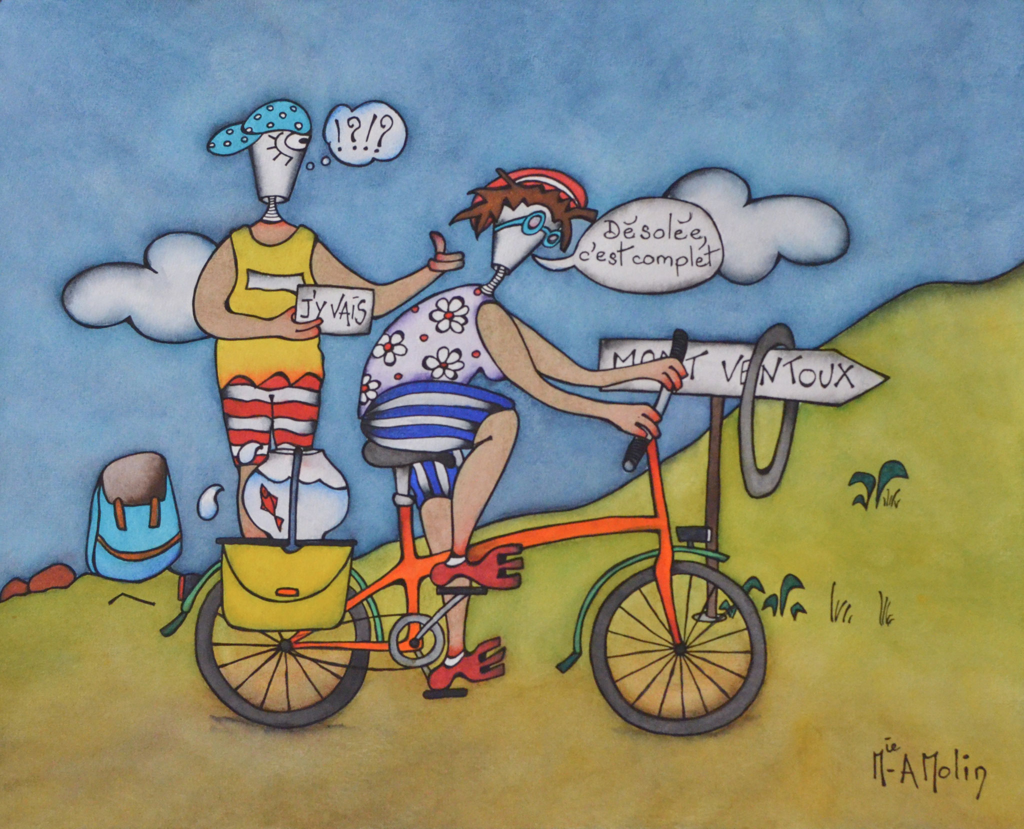 En roue libre - Aquarelle et marqueur acrylique (uniquement pour le dessin en noir) - Format 50X40 cm