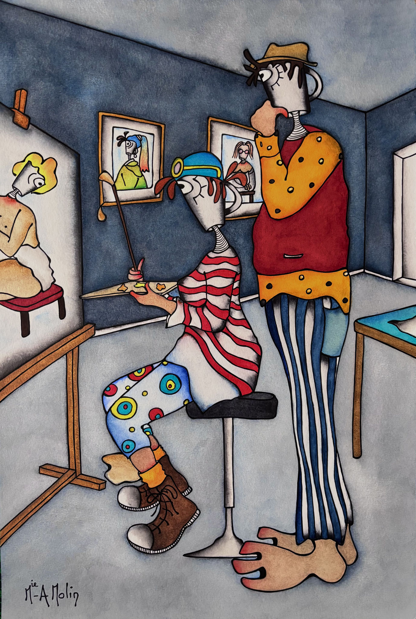 "J'aurais voulu être..." - Aquarelle et marqueur acrylique(uniquement pour le dessin en noir) - Format 60X40 cm