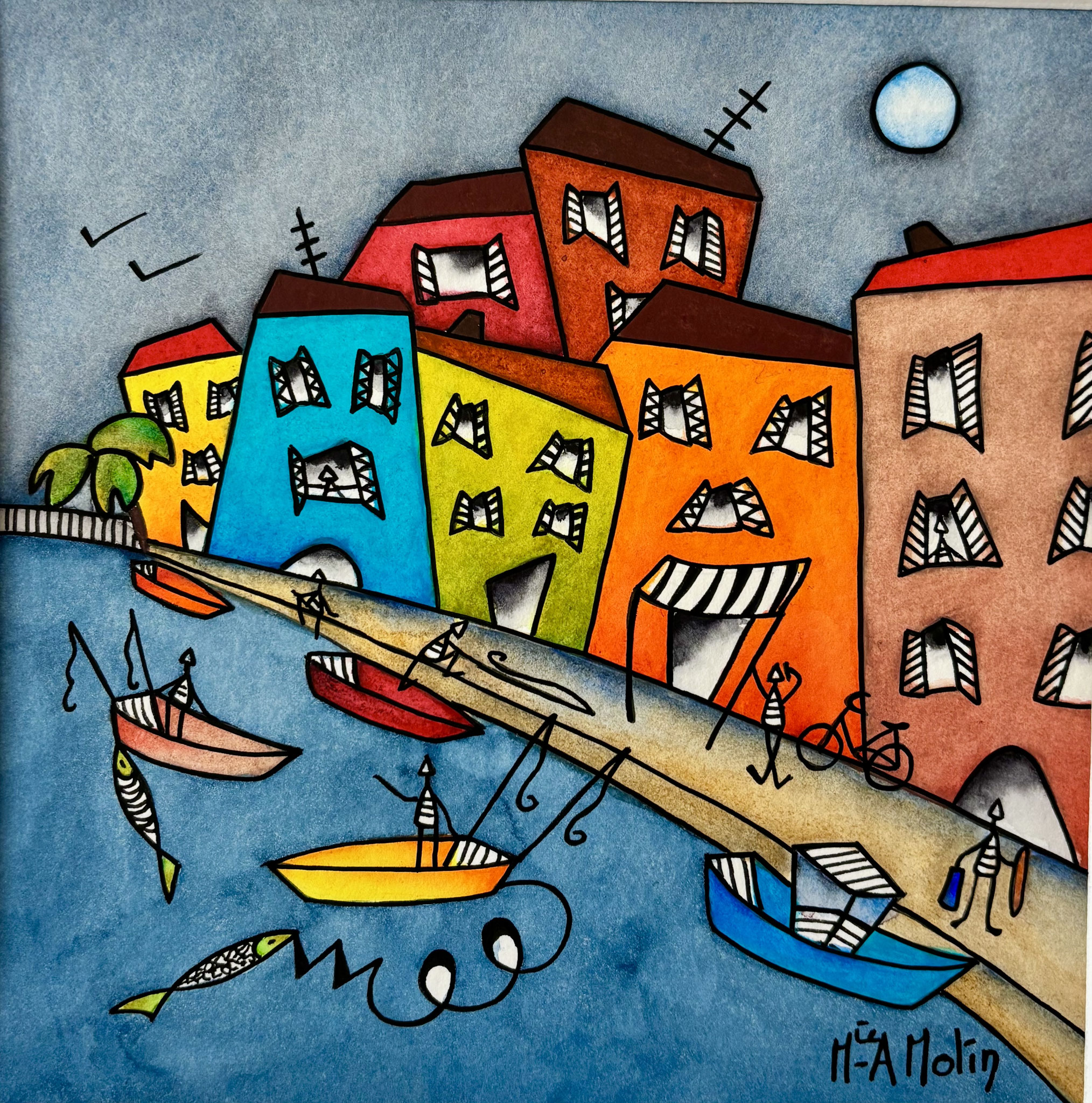 "Respiration matinale" - Aquarelle et marqueur acrylique (uniquement pour ce qui est en noir) - Format 20x20 cm