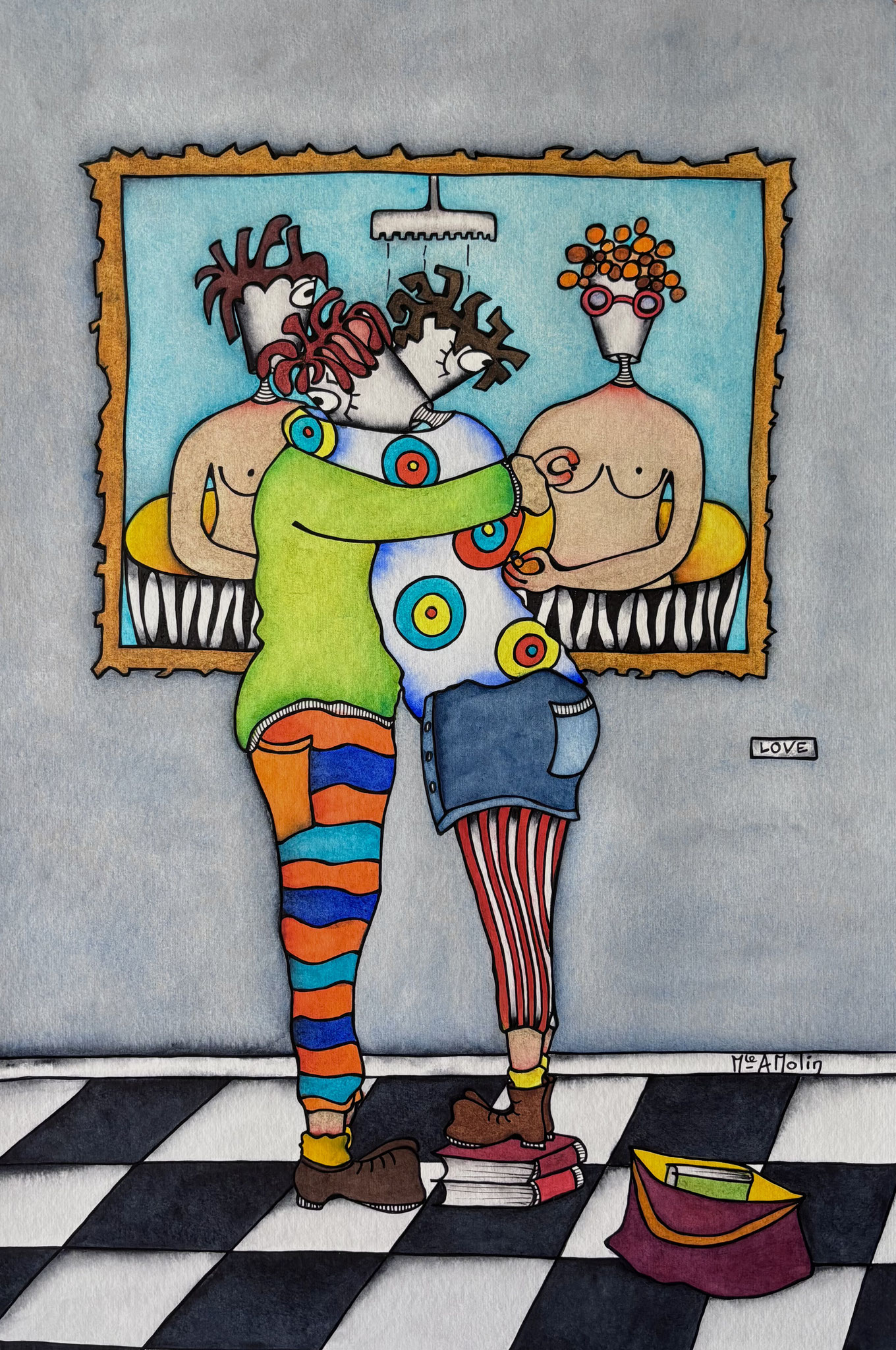 "All we need is..." - Aquarelle et marqueur acrylique (uniquement pour ce qui est en noir) - Format 60x40 cm
