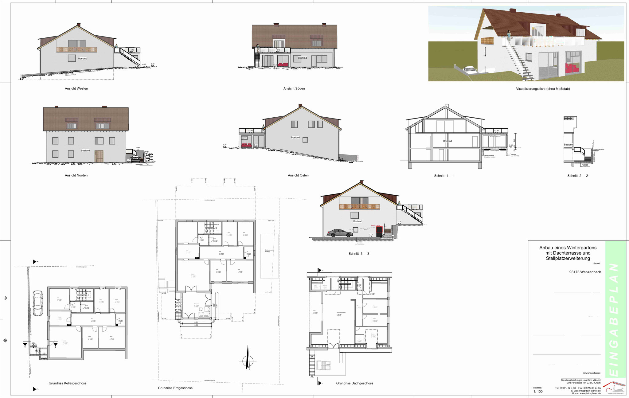 Anbau eines Wintergartens mit Dachterrasse und Stellplatzerweiterung in Wenzenbach