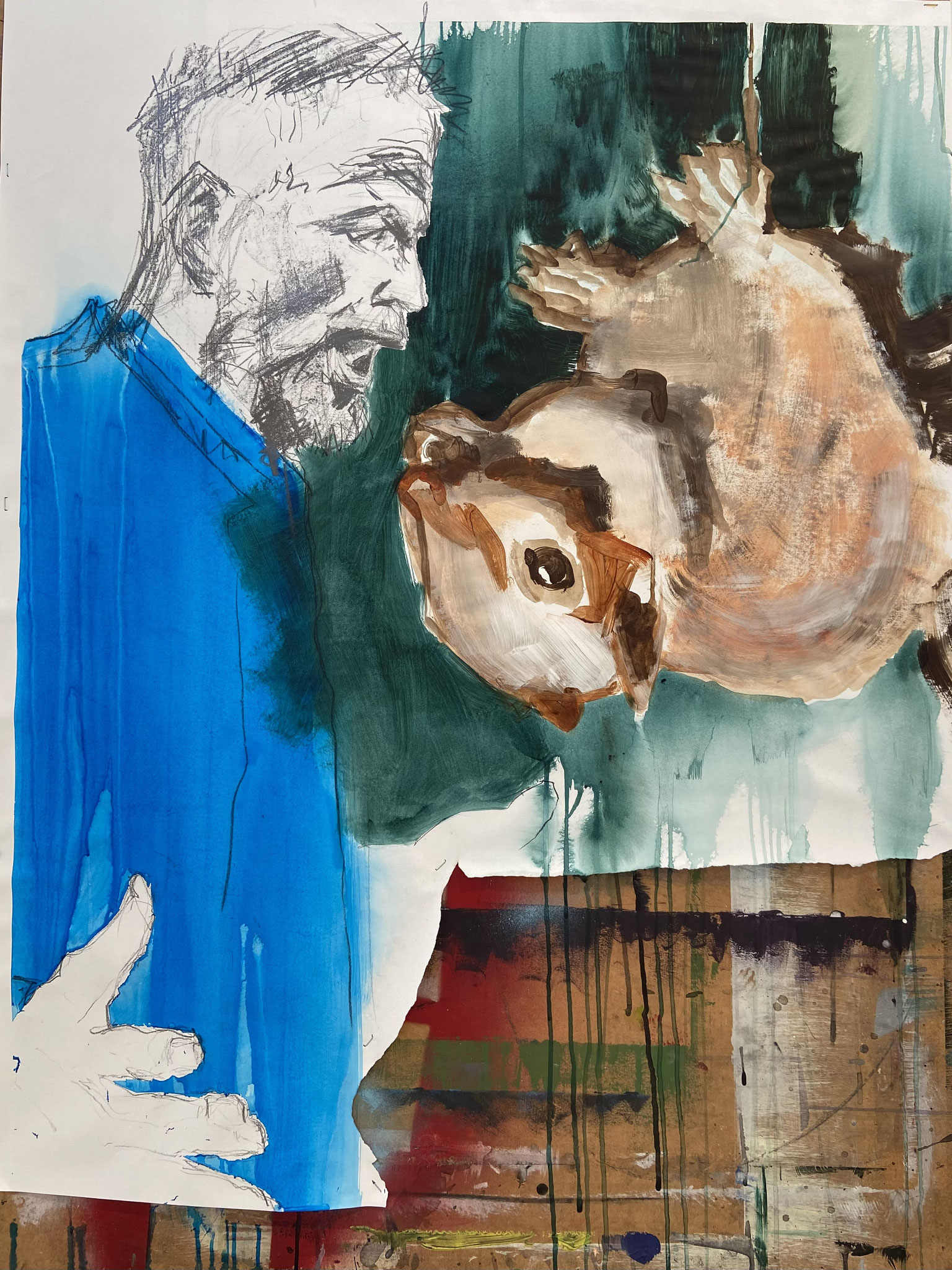 Schreinichtdaskaninchenan, Grafitstift/ Acryl auf Papier, ca. 70 x 90, 2025