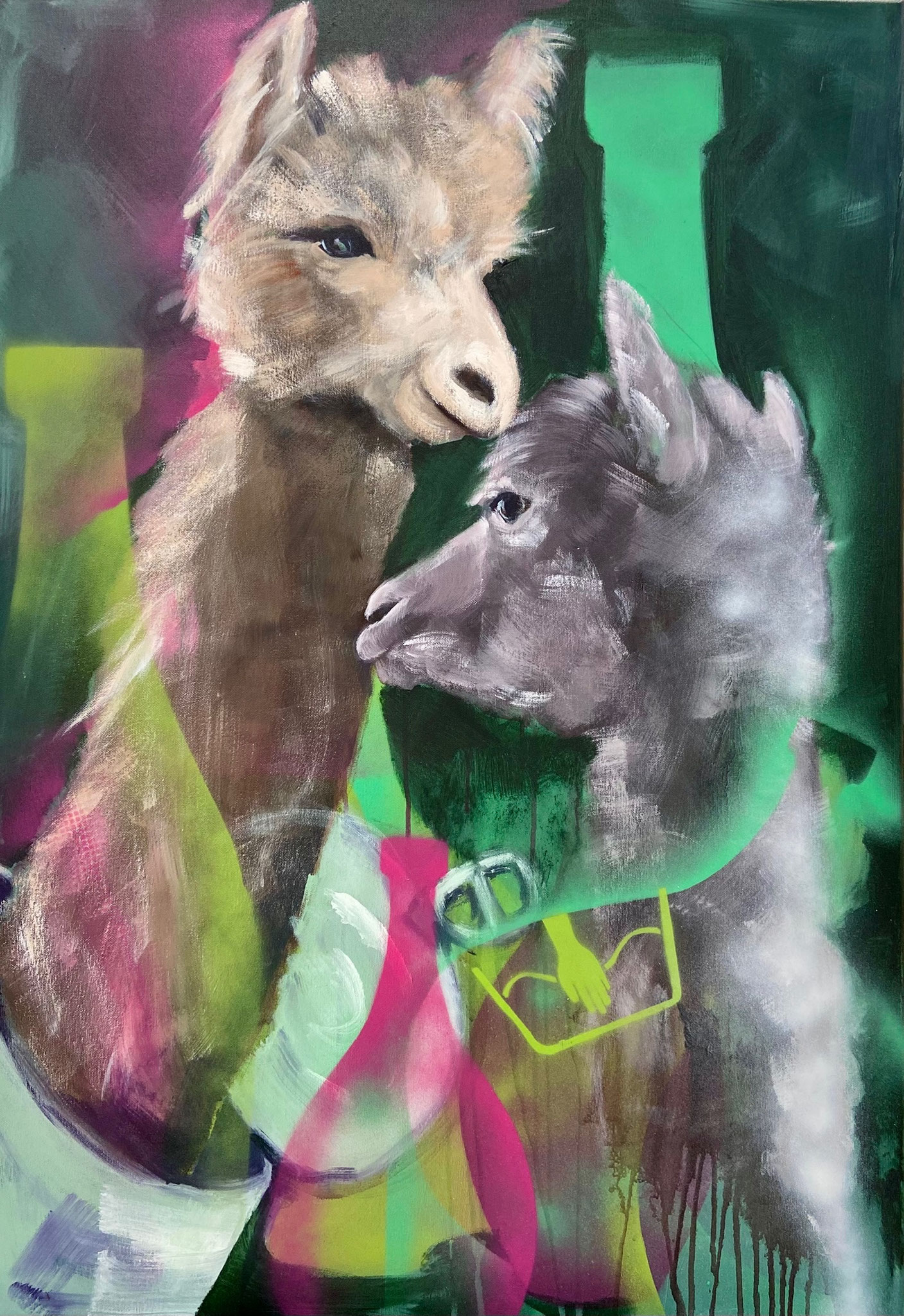 Handwäsche empfohlen, Acryl und Sprühlack auf Leinwand, 70 x 100, 2024