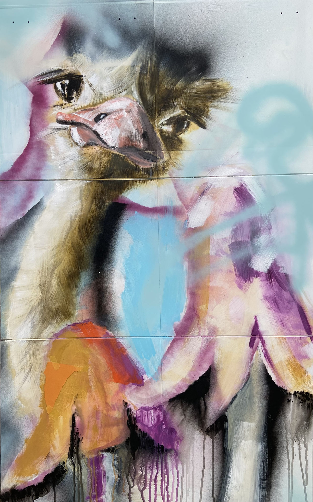 Keine Drogen am Arbeitsplatz, Acryl und Sprühlack auf Leinwand, ca. 70 x 100, 2024