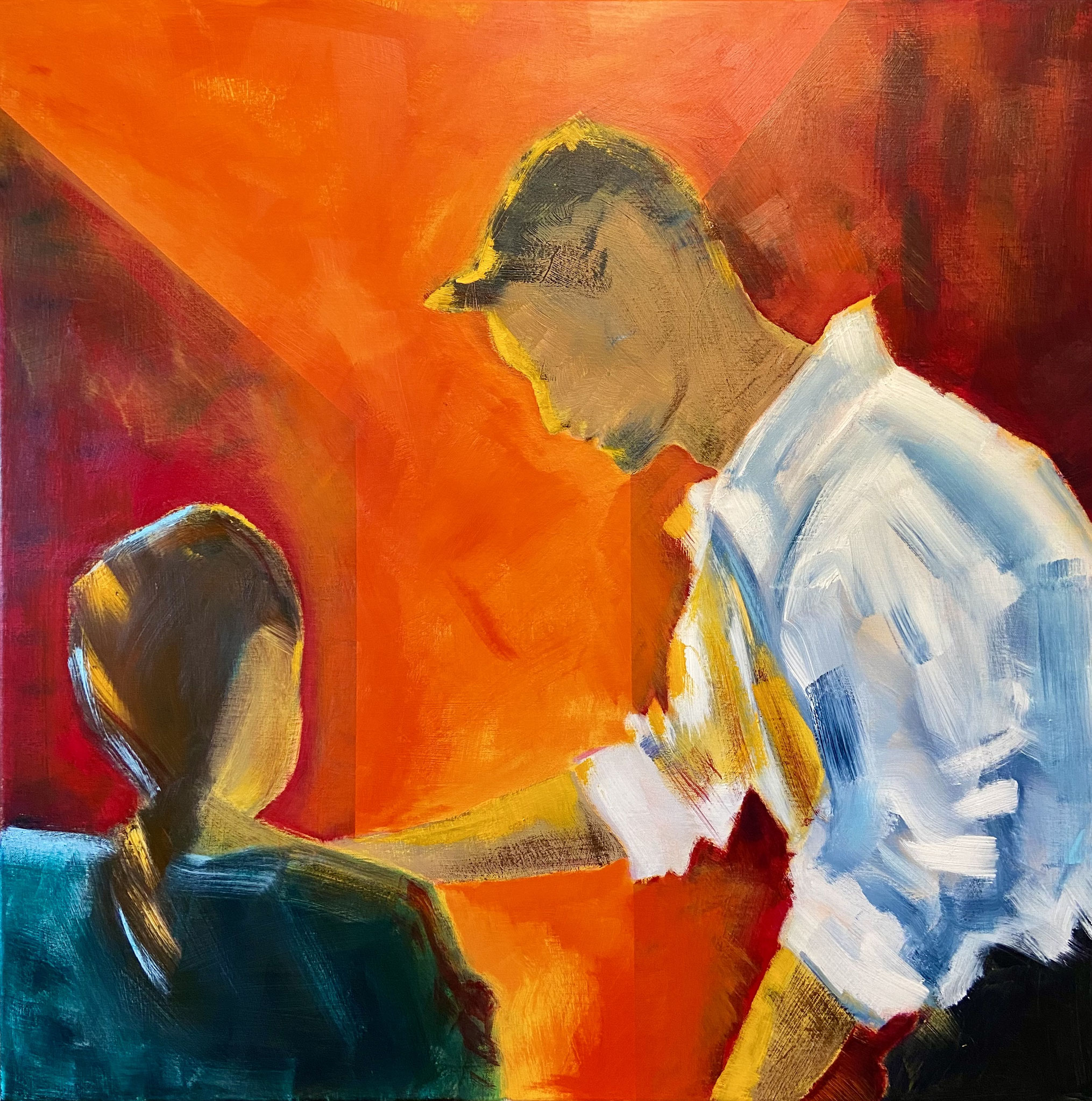 Im Restaurant, Acryl auf Leinwand, 80 x 80, 2023