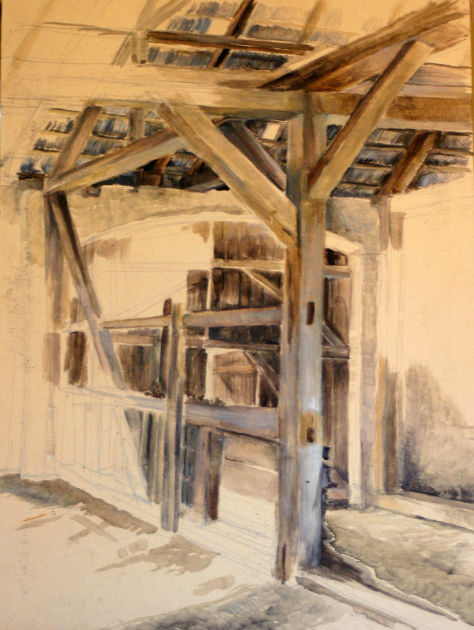 Gebälk, 1984, Öl auf Pappe, 50 x 40 cm