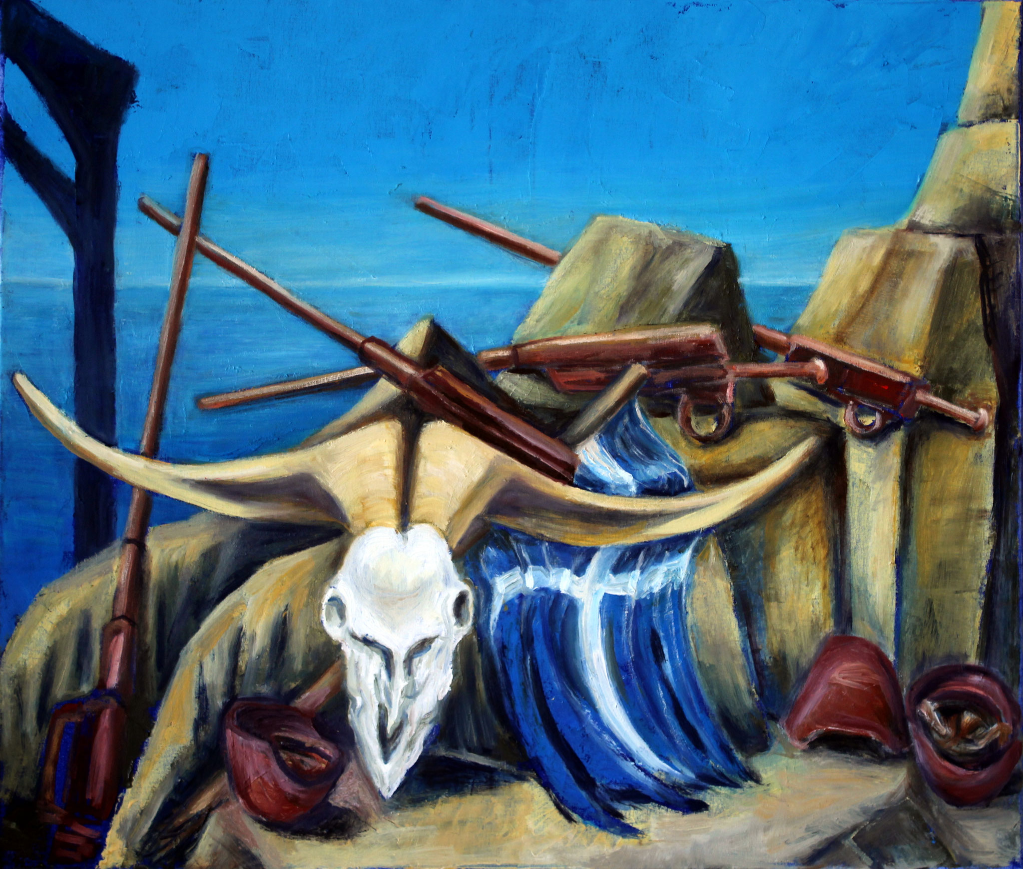 Rostige Zeugen (Kretisches Stillleben), 2025, Öl auf Leinwand, 60x70cm