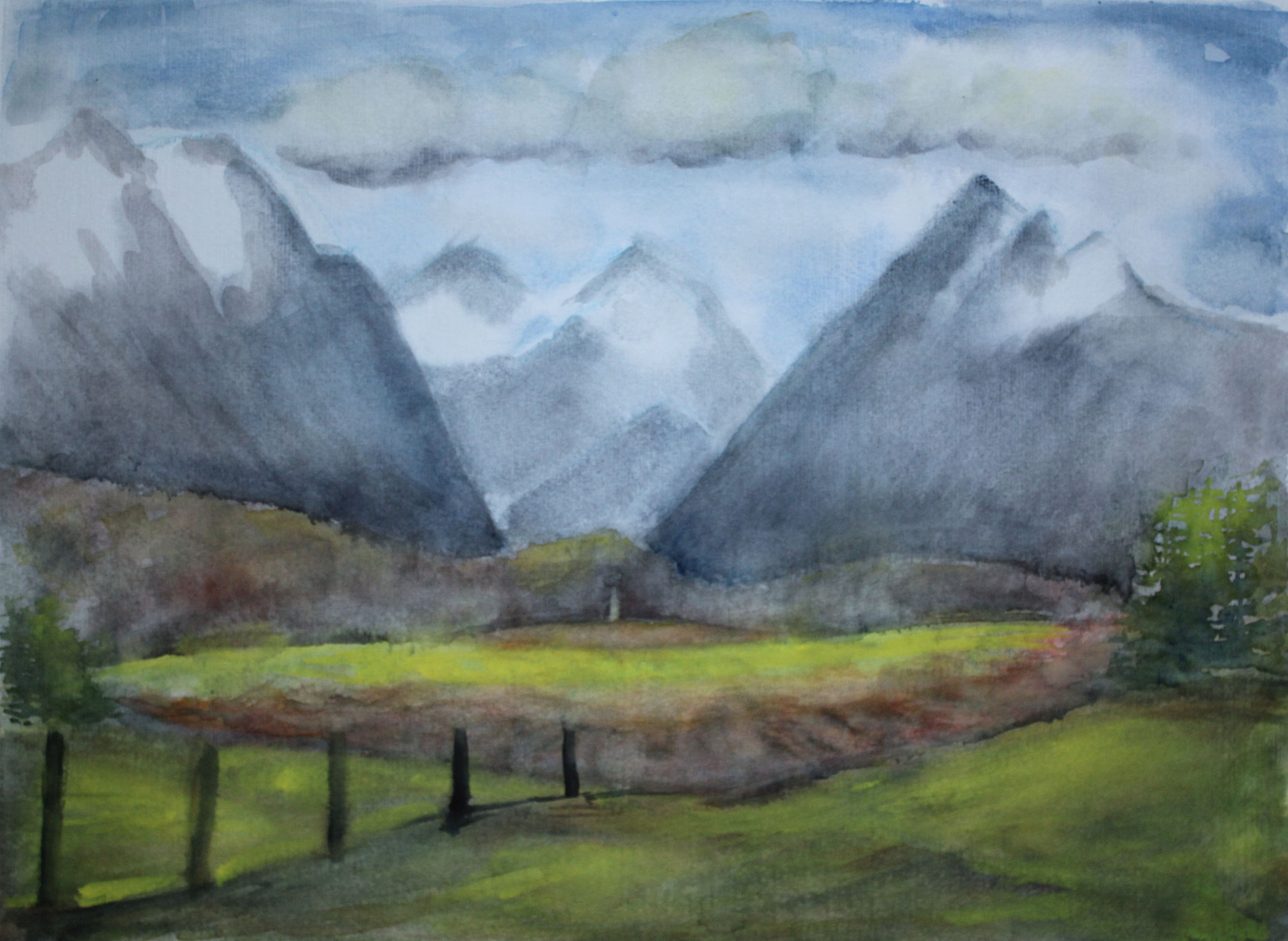Blick zum Wetterstein 1, 2022, Aquarell, 40x54