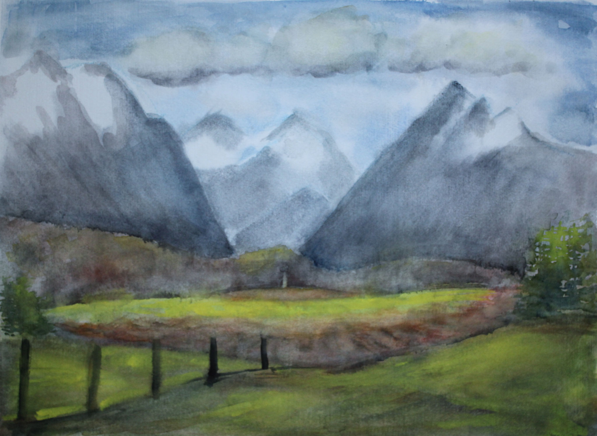 Blick zum Wetterstein 1, 2022, Aquarell, 40x54