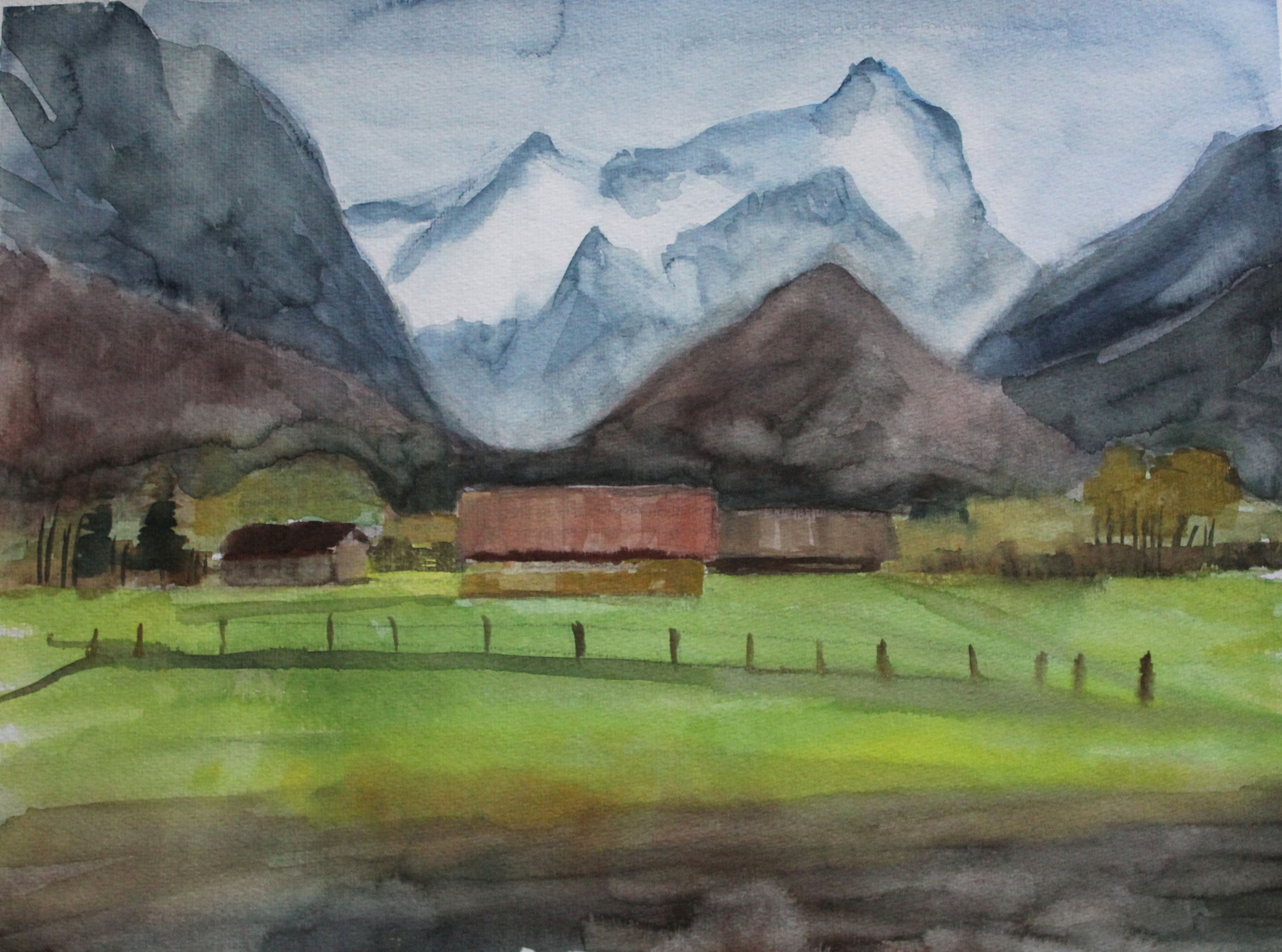 Blick zum Wetterstein 2, 2022, Aquarell, 40x54