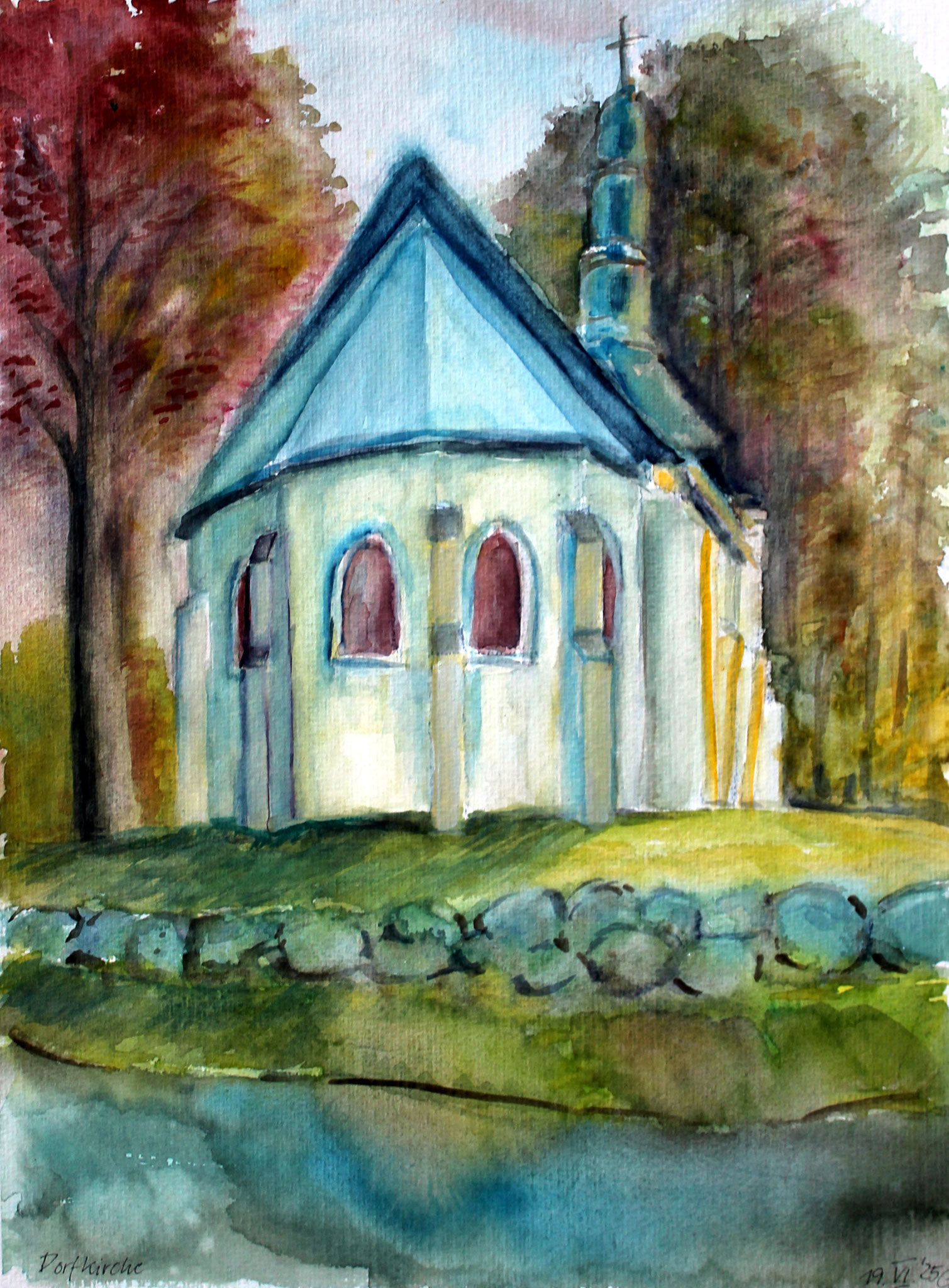 Dorfkirche, 2025, Aquarell, 45x33