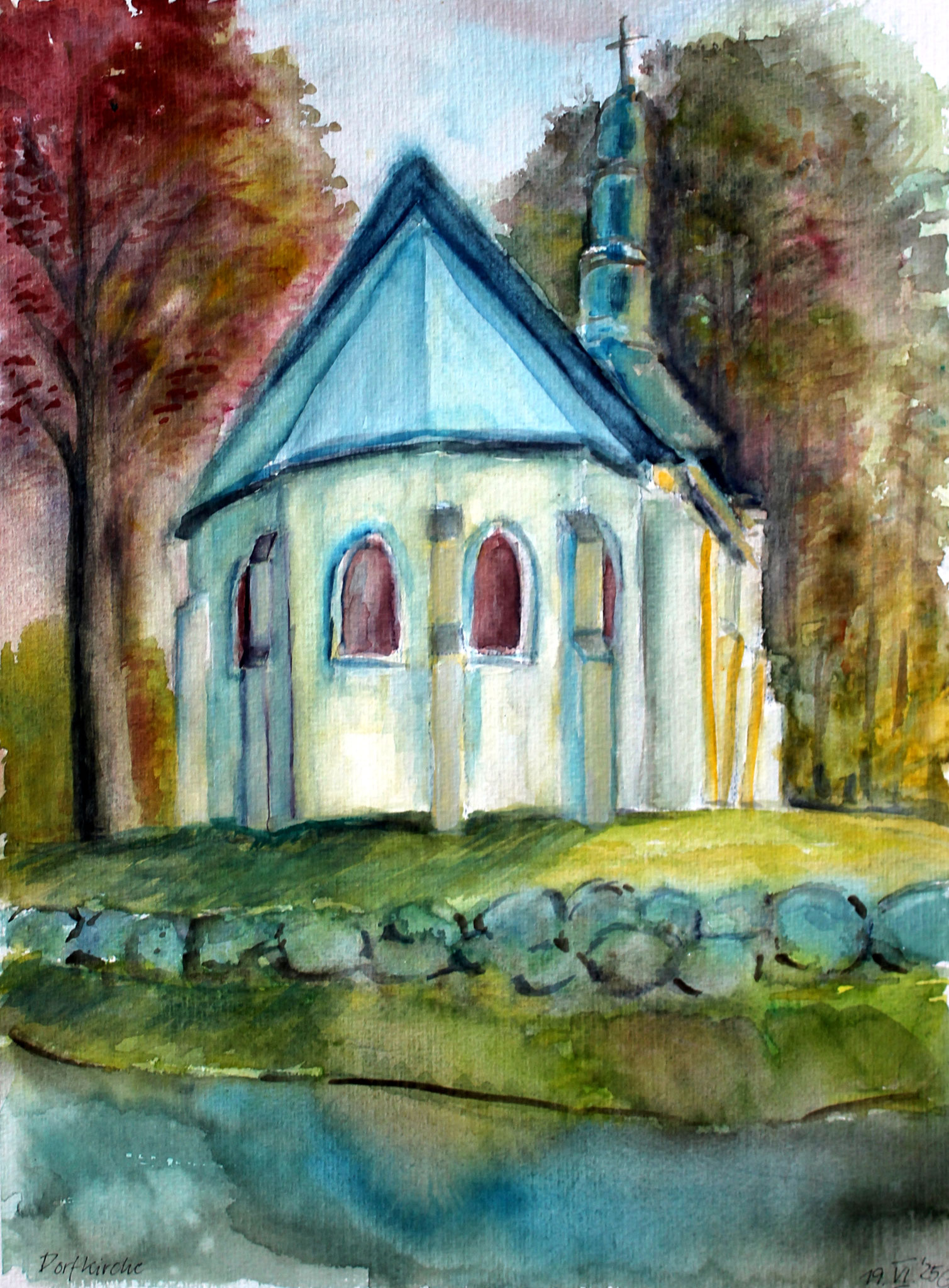 Dorfkirche, 2025, Aquarell, 45x33