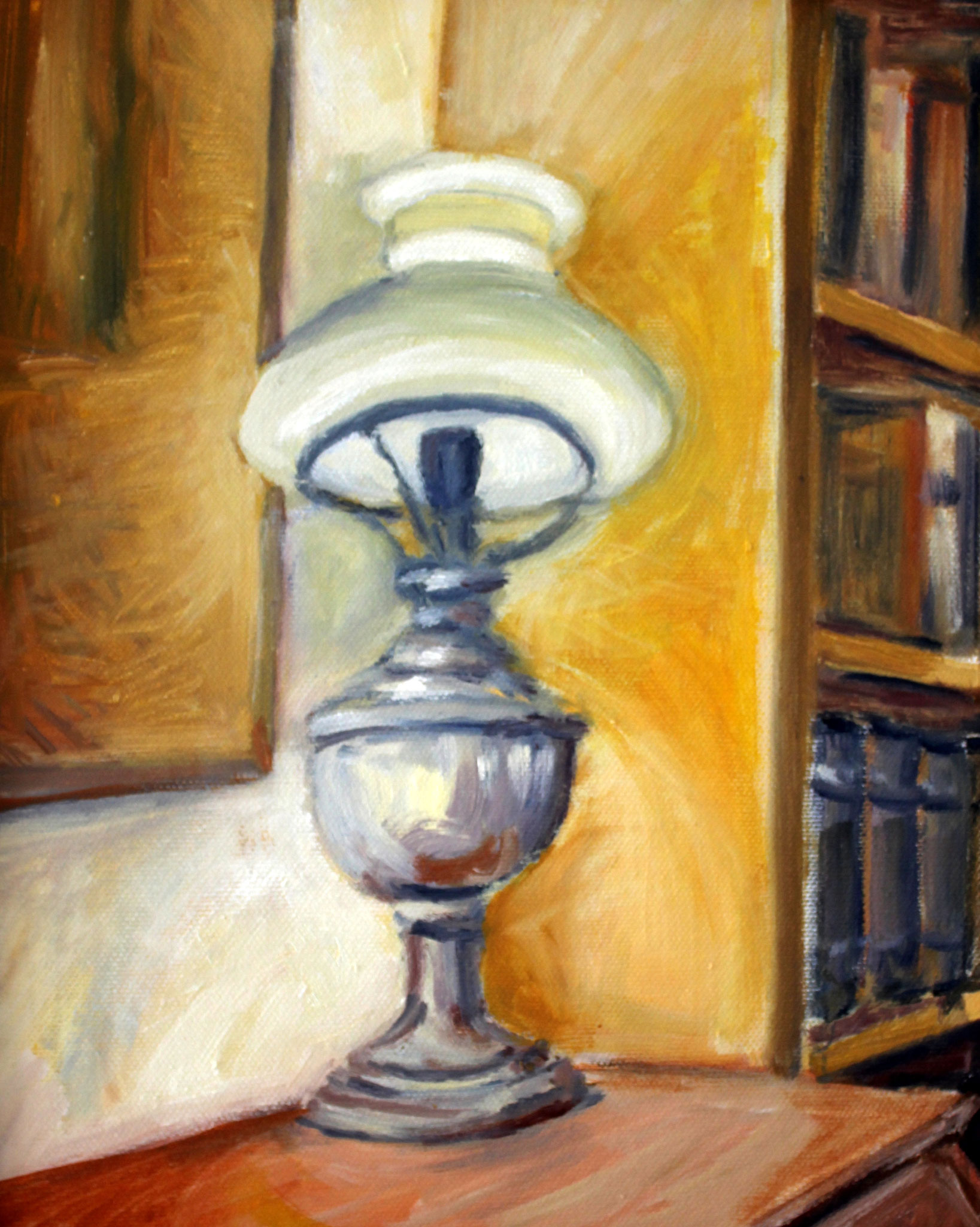 Stillleben mit Petroleumlampe, 2025, Öl auf Pappe, 28x23 cm