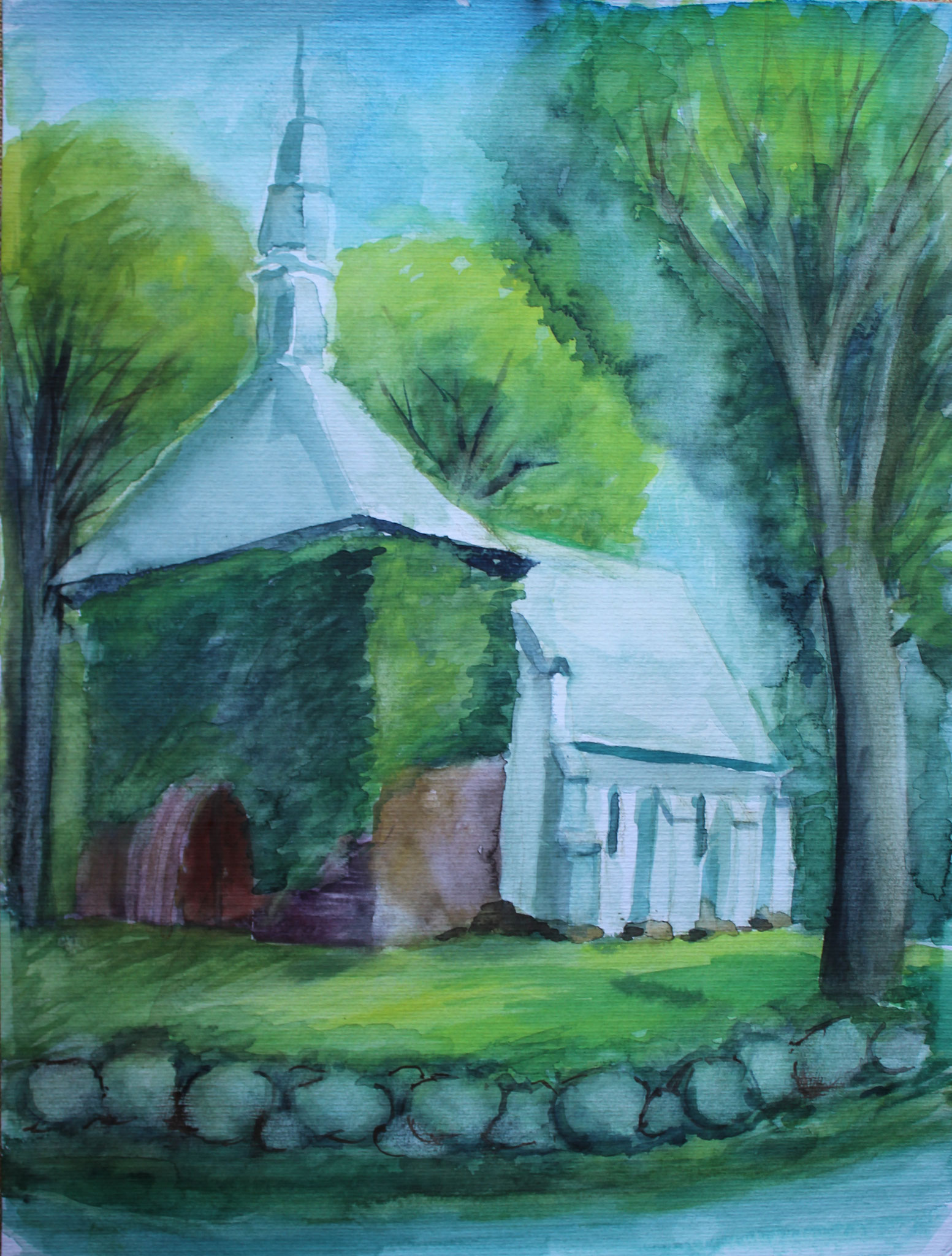Dorfkirche, 2022, Aquarell, 56x42