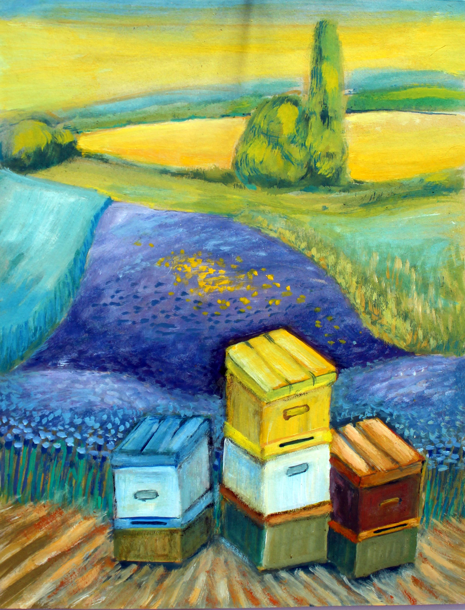 Bienenweide, 2025, Gouache, 45x42