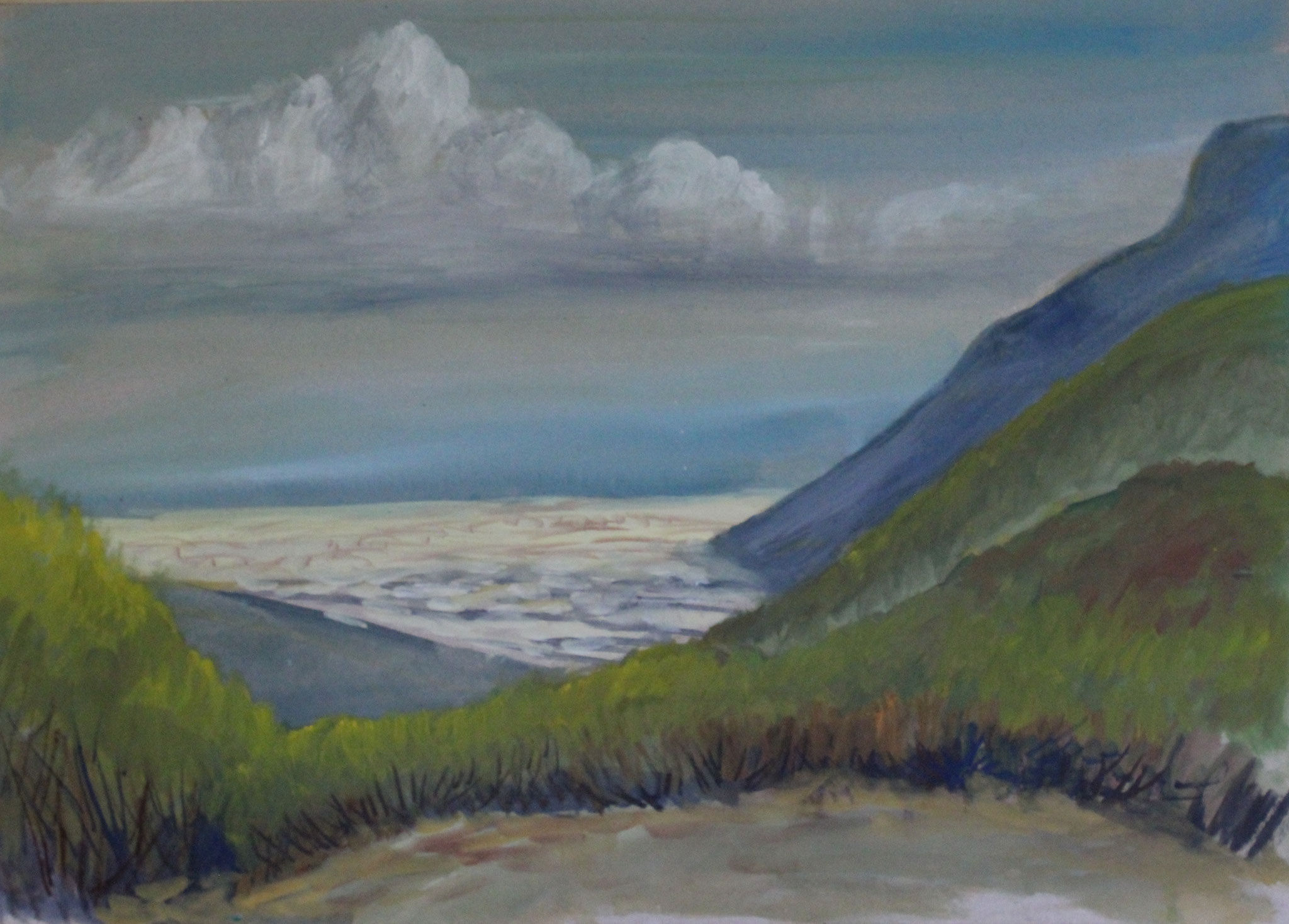 Blick nach Albenga, 2021, Gouache, 42x59