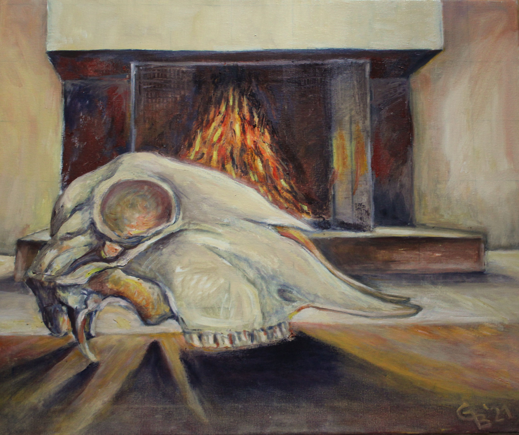 Stillleben mit Schafschädel, 2021, Öl auf Leinwand, 50x60 cm