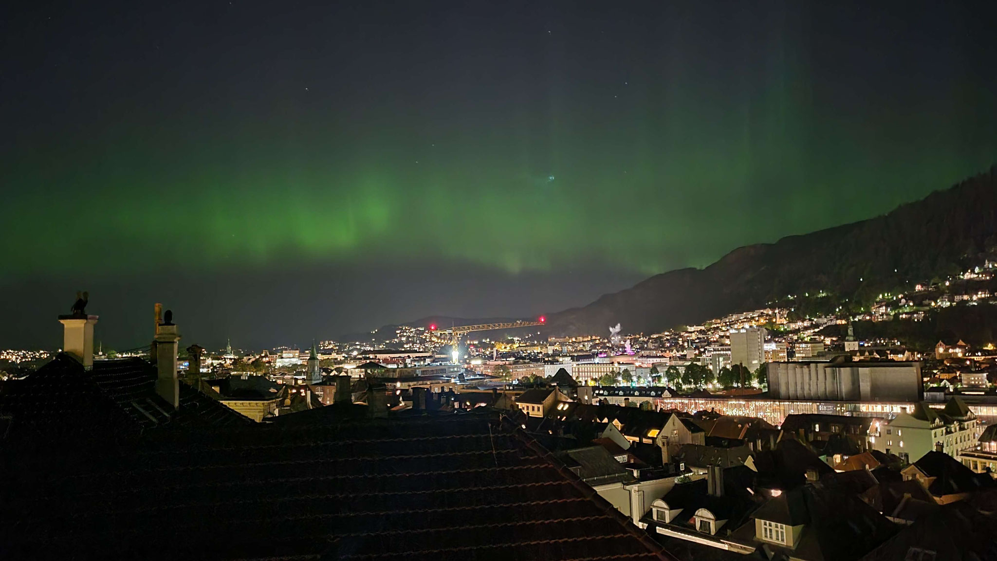 Nordlichter in Bergen von unserem Dach aus Beobachtet