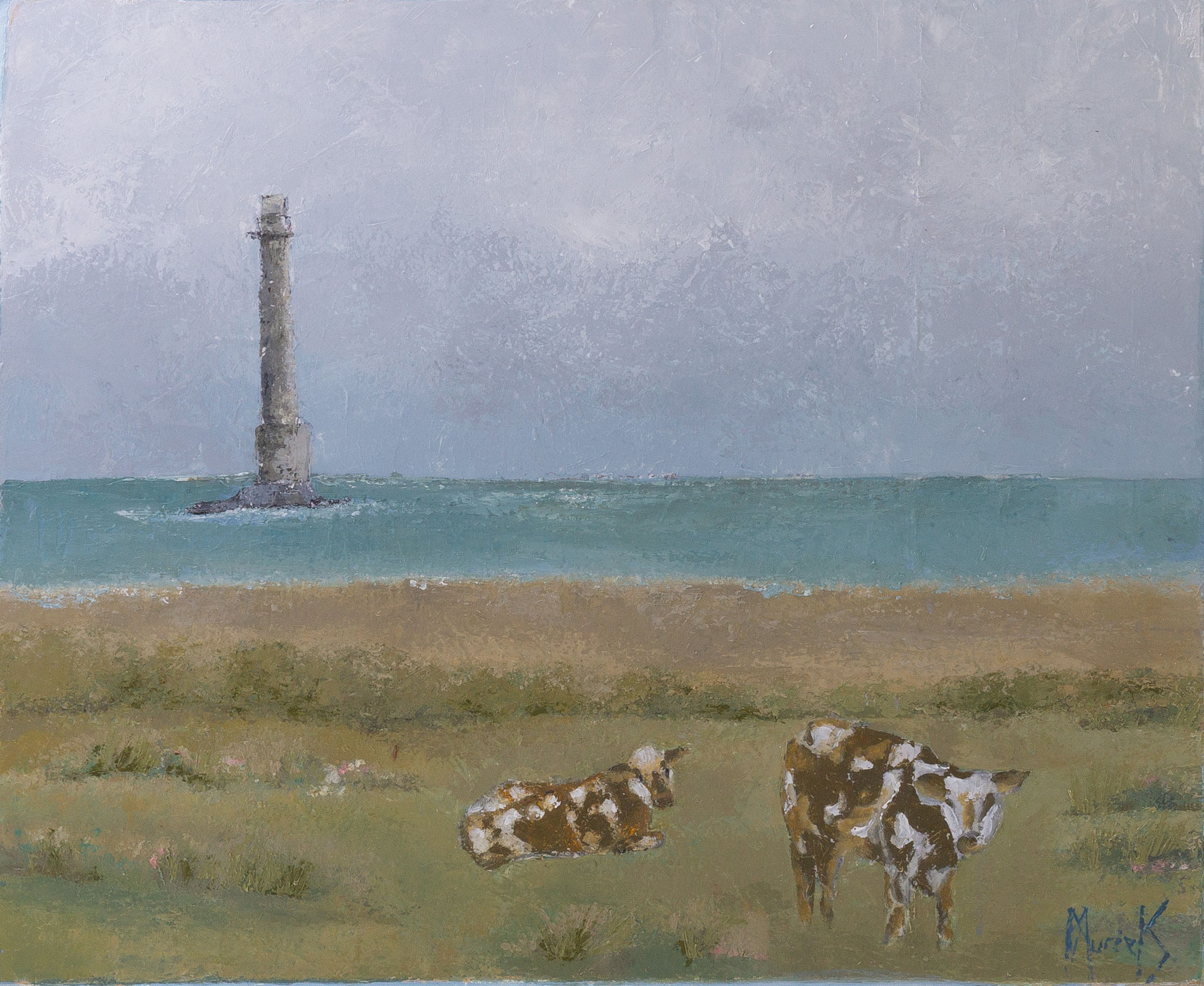 Bord de mer I, Les vaches du Cotentin, acrylique sur toile, 55X46, mars 2020