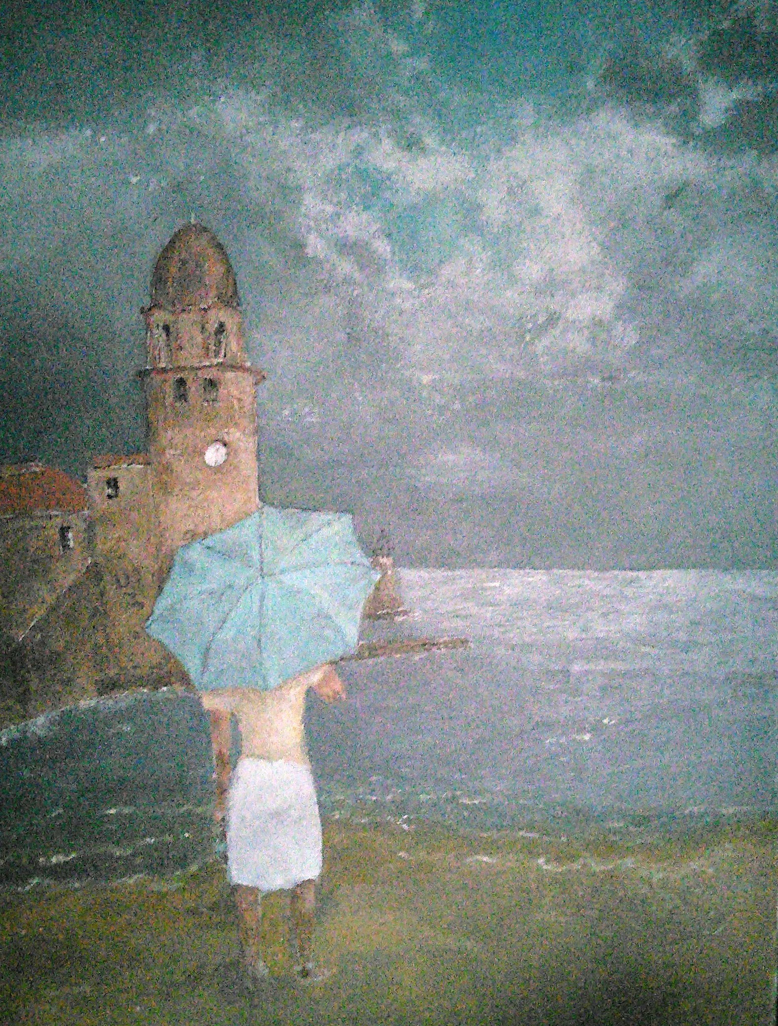La dame au parapluie, acrylique sur toile, 60x70