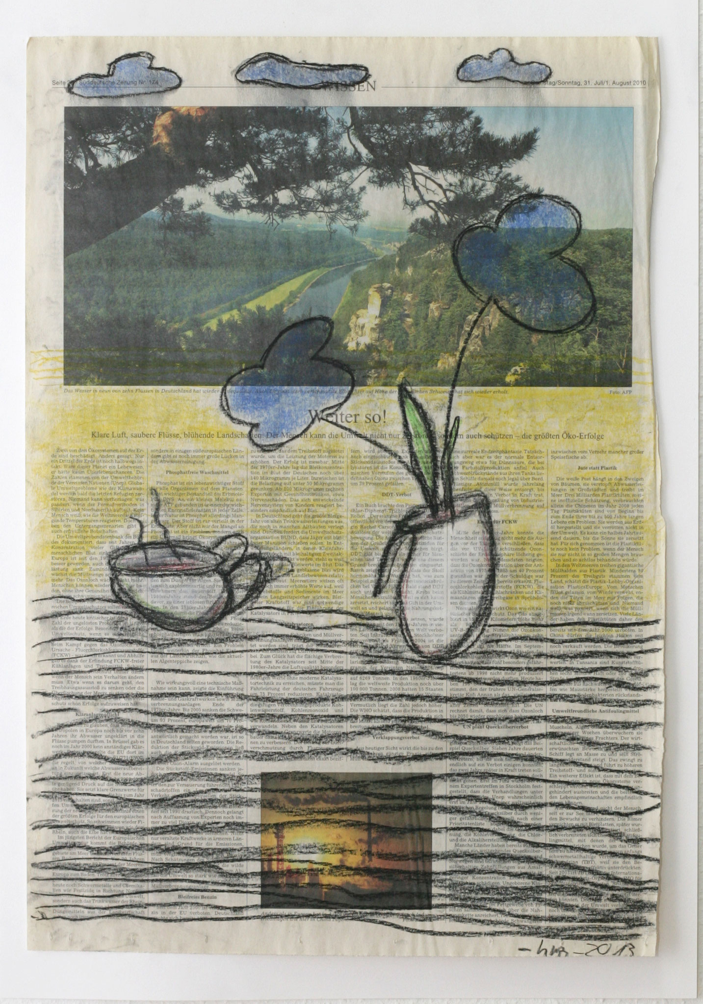schön - 2013 - Kohle, Pastellkreide auf Zeitung - 57 x 40 cm