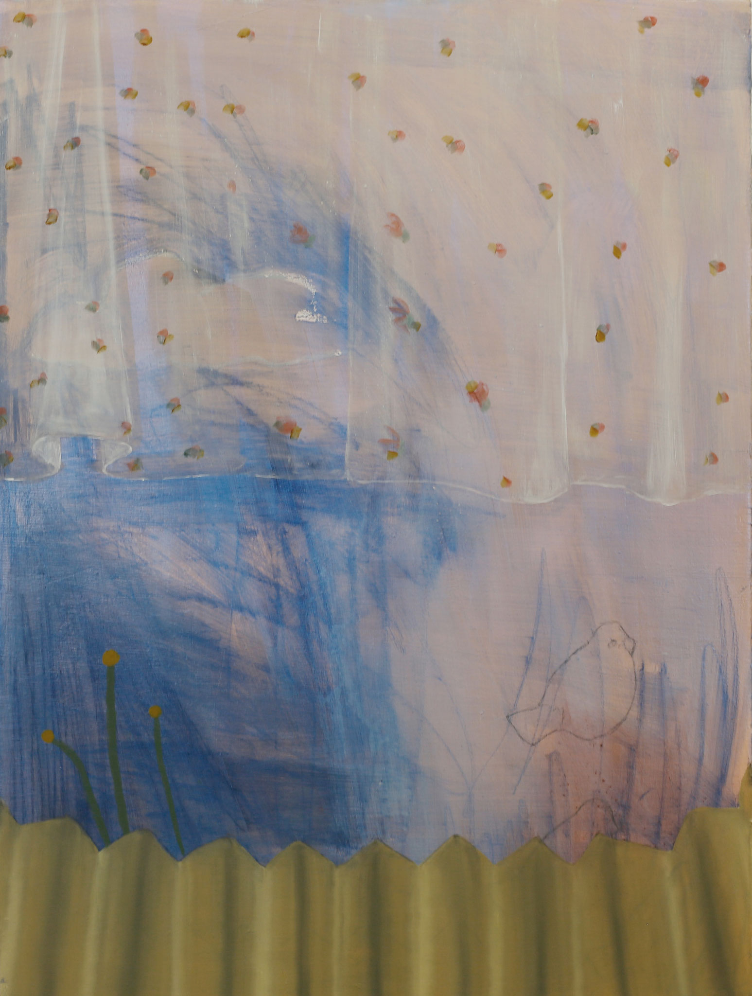 AMANDA TRYGG "EMPTY BIRD", OIL AND GRAPHITE ON POLYESTER CANVAS, 80 X 60 CM, 2019