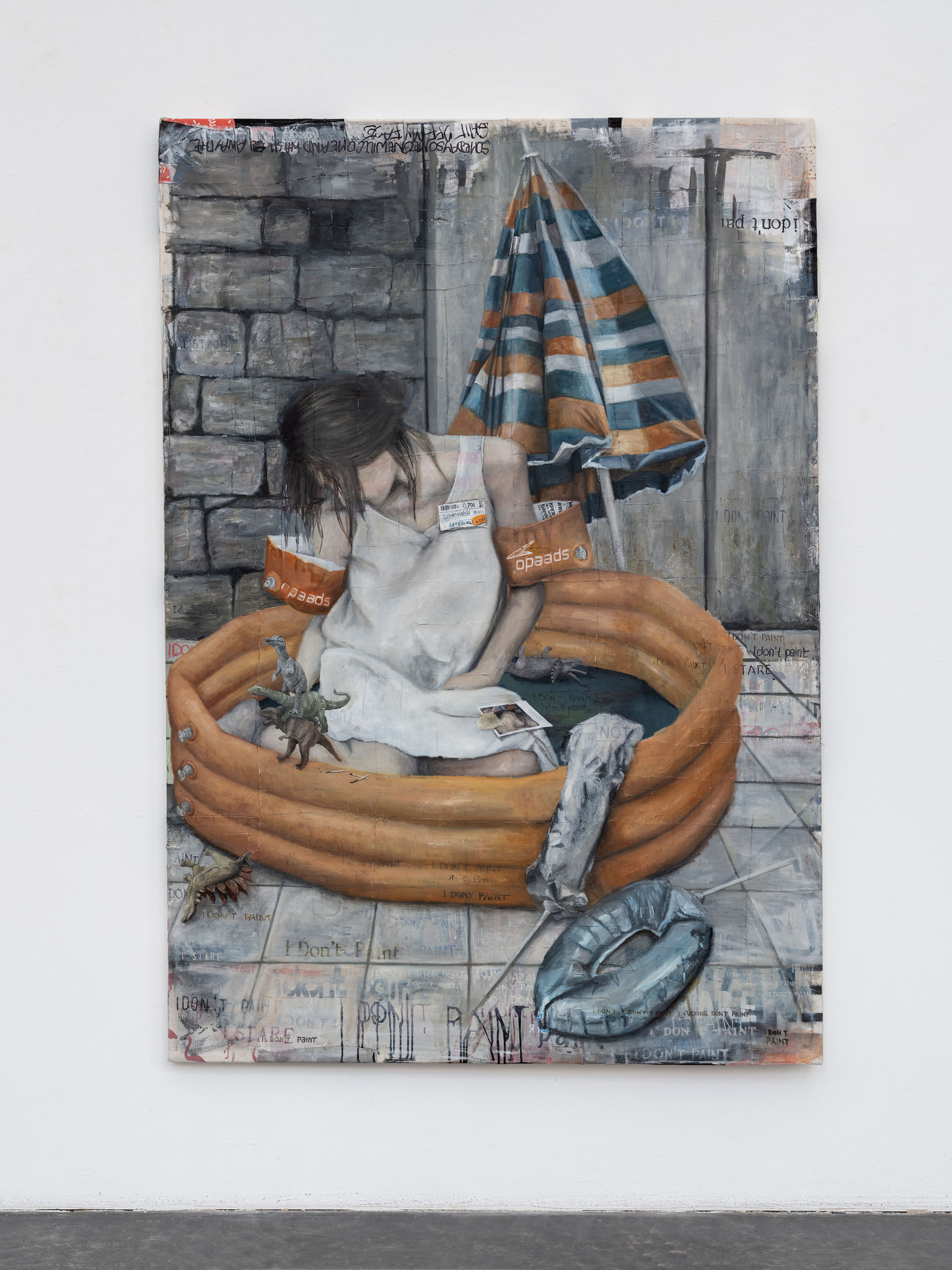 Lydia Balke, I don ́t paint. I stare, 2022, Öl, Acryl auf Stoffresten, 180 x 125 cm