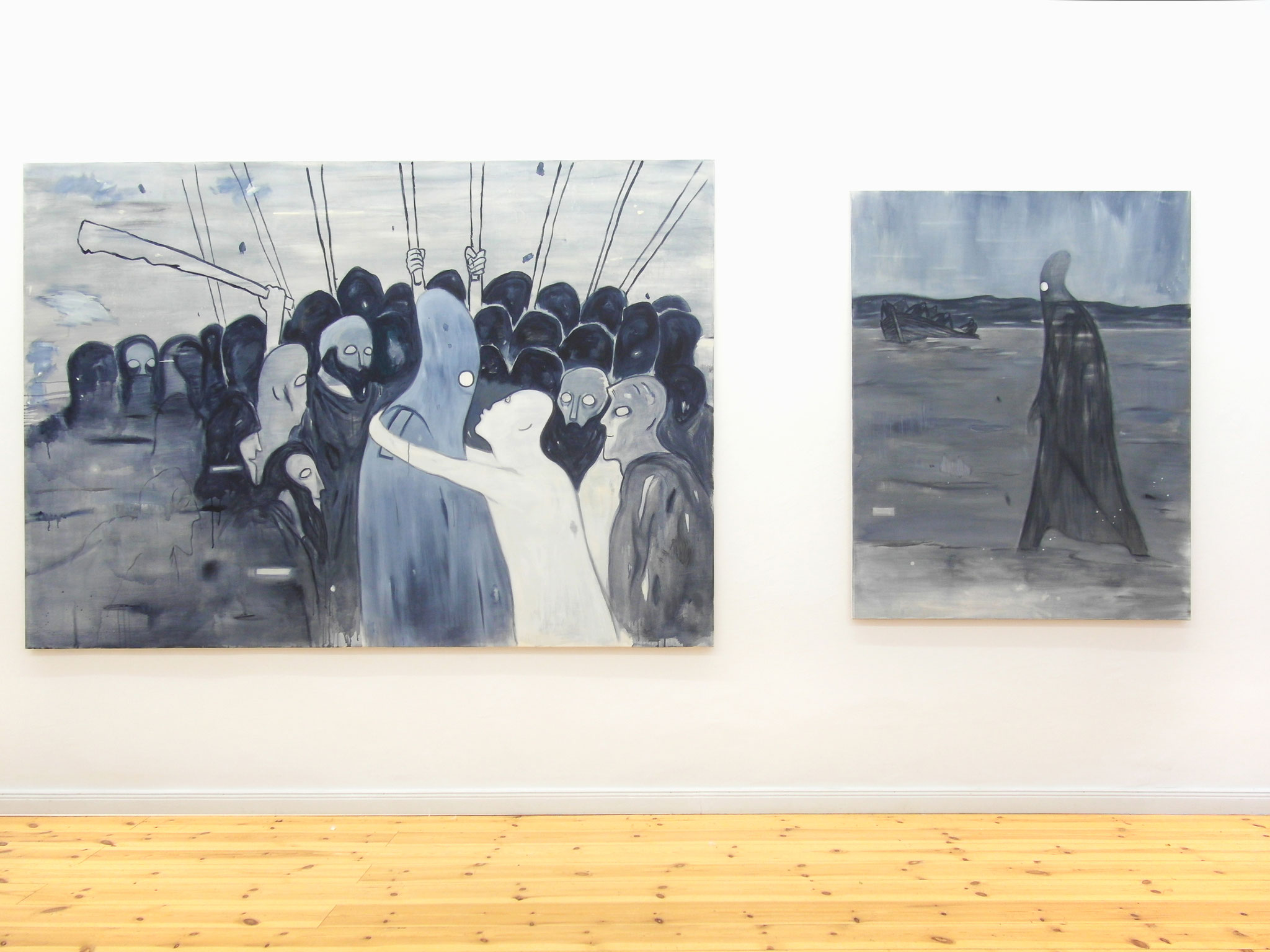 TING  ZHANG   V.L.N.R.:  SÜNDENBOCK  ACRYL AUF LEINWAND  170 X 250 CM  2017,  WANDELN AUF DEM MEER  ACRYL AUF LEINAND  150 X 120 CM