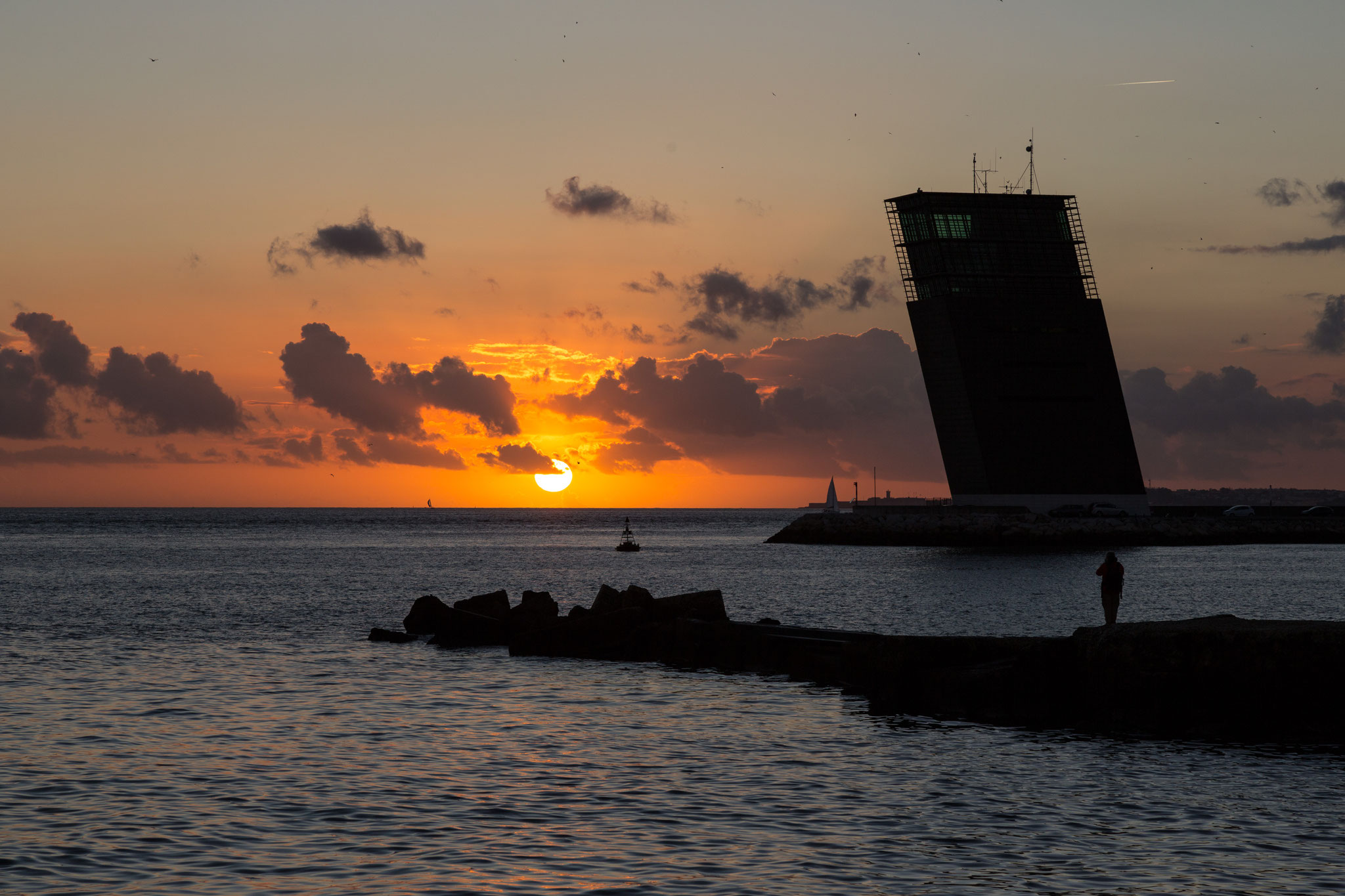 Sunset at Tagus River and Atlantic Ocean, Lisbon, Portugal (Nov 2017)