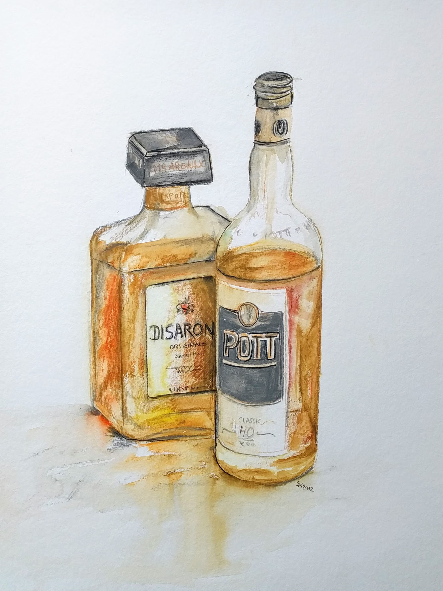 Rum und Amaretto (Aquarellkarton, 35x48cm)