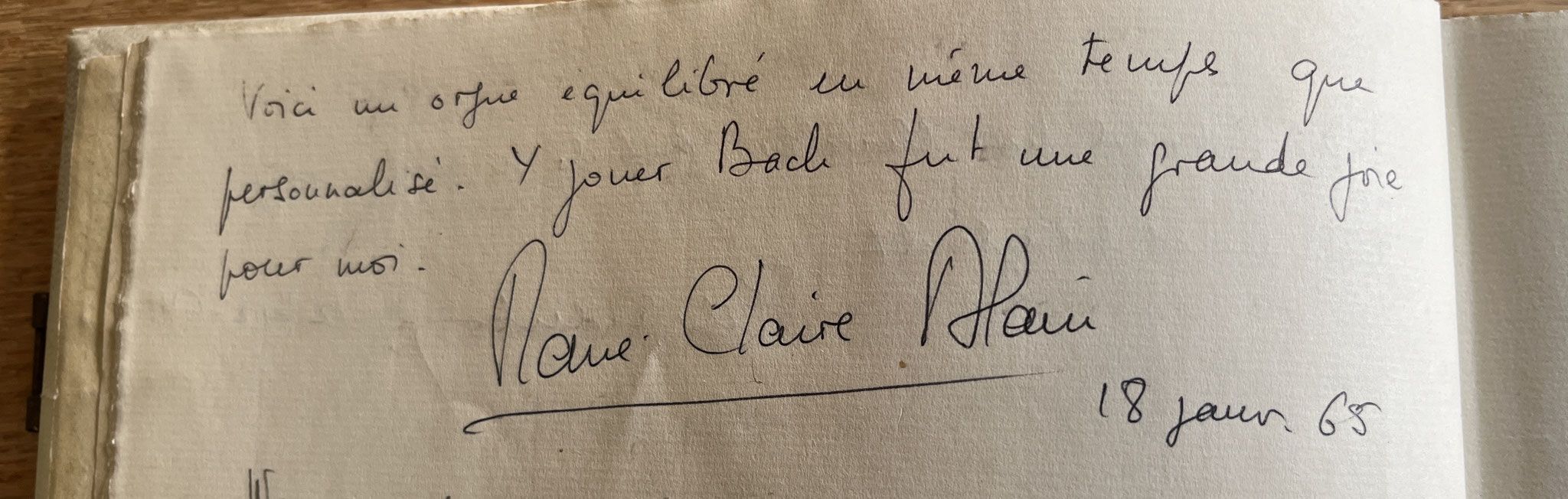 Gästebucheintrag von Marie-Claire Alain (Paris)