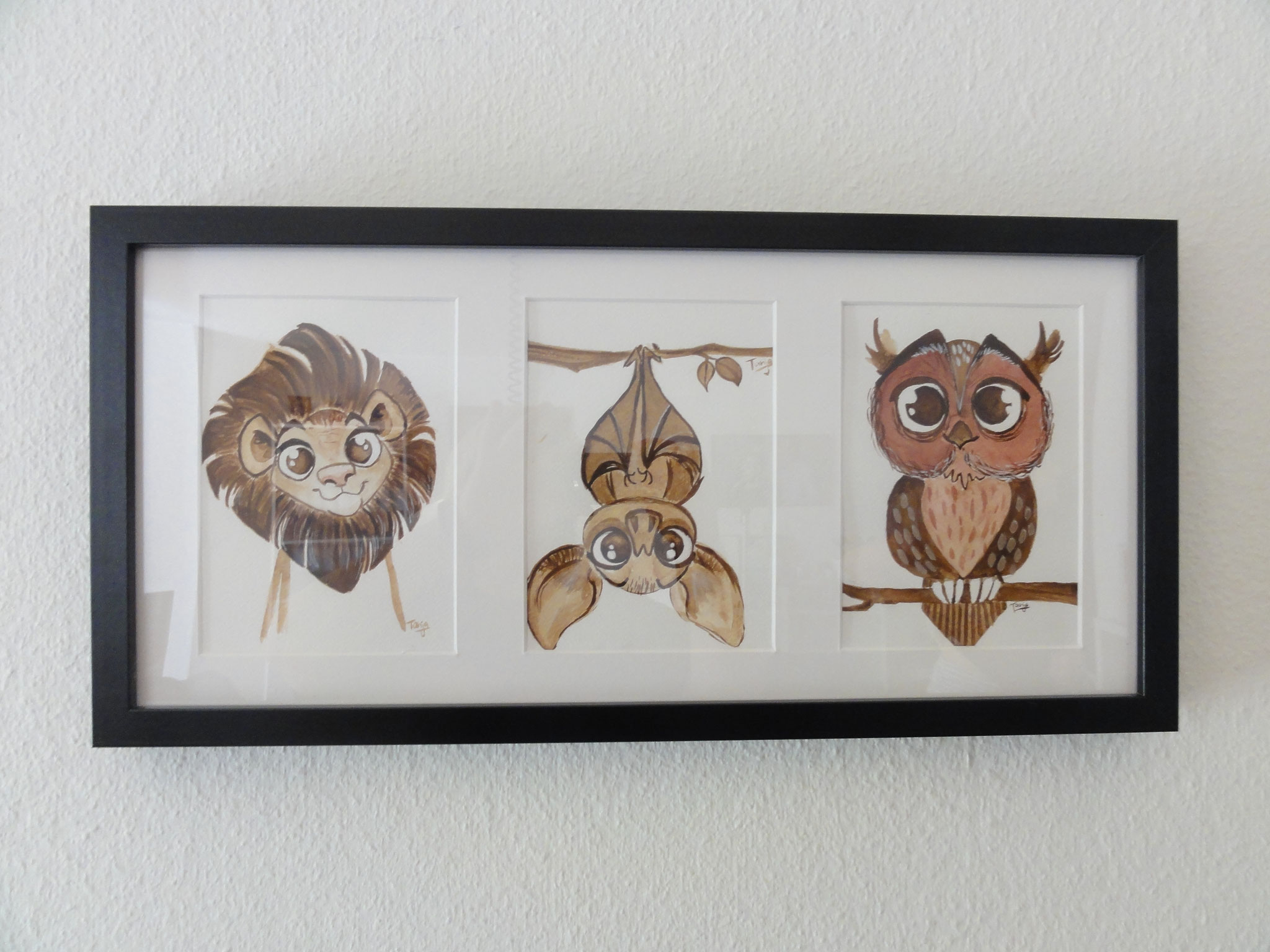 Löwe,Fledermaus, Eule