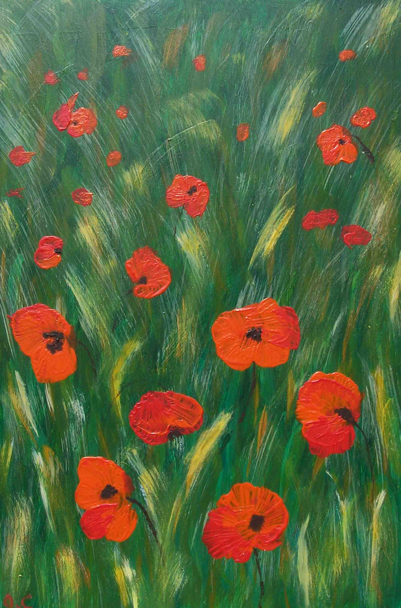 Champ de coquelicots (acrylique sur toile ) 45 x 30 cm