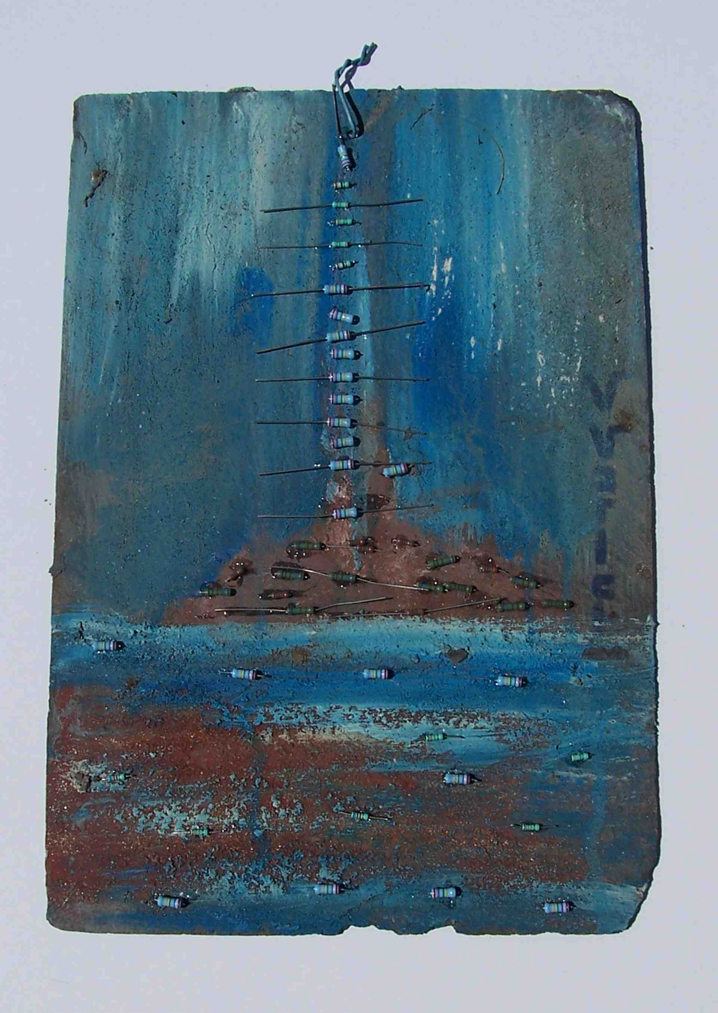 Phare I ( acrylique, sable et résistances sur ardoise ) 33 x 32 cm