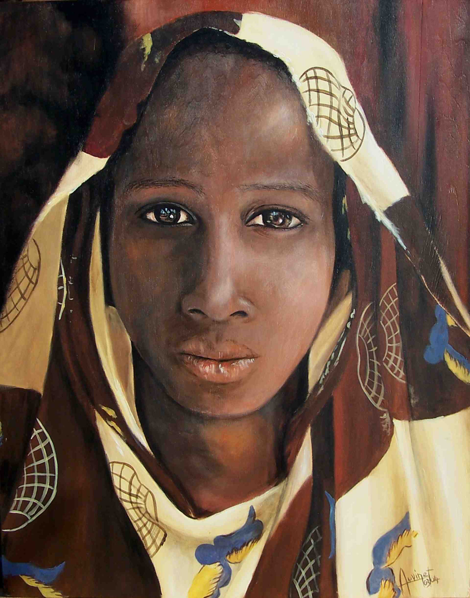 Jeune femme aux couleurs d'Afrique (acrylique sur bois ) 50 x 40 cm