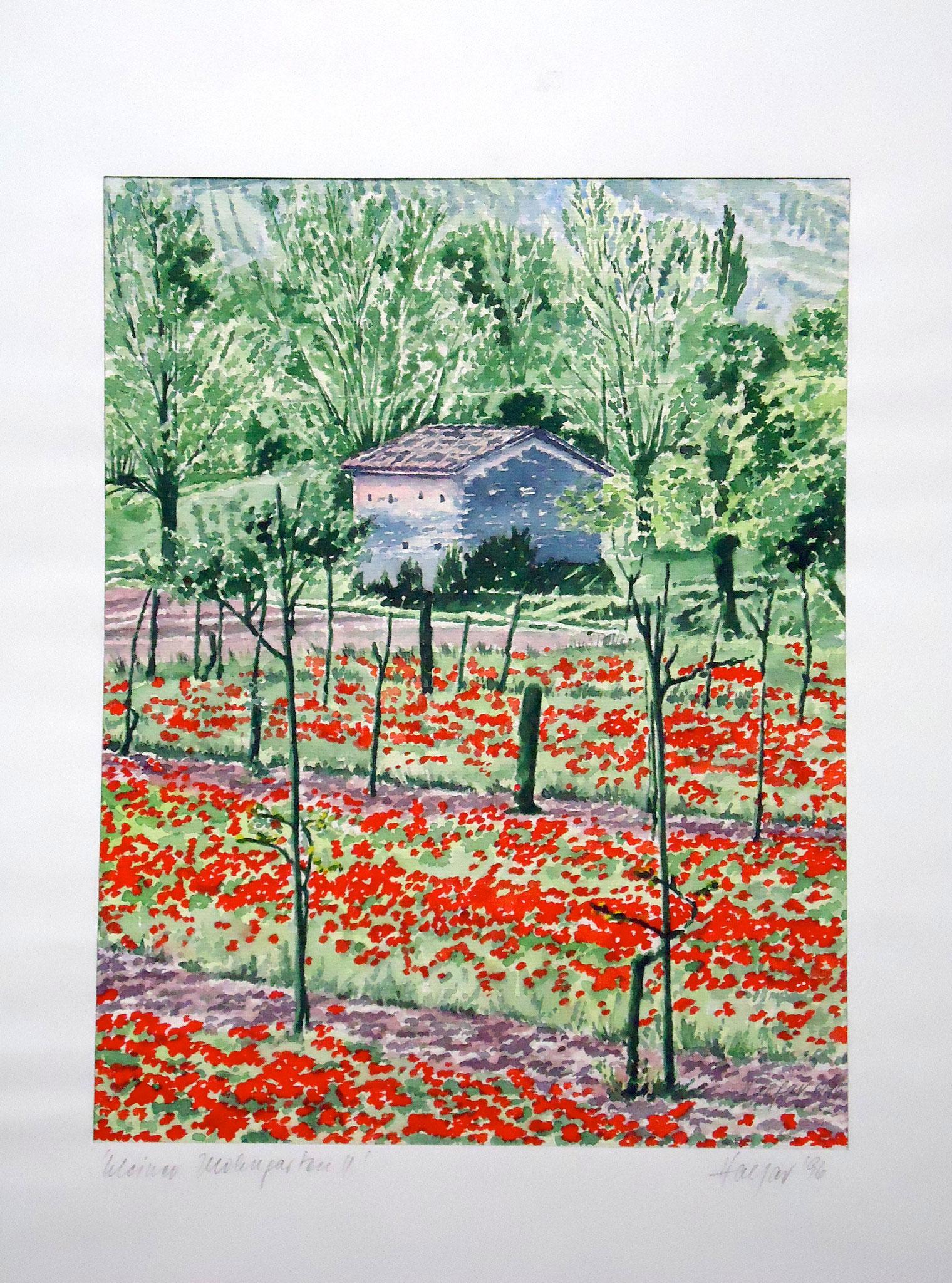 ' Mohngarten ' Aquarell, 40 x 50 cm, 1996