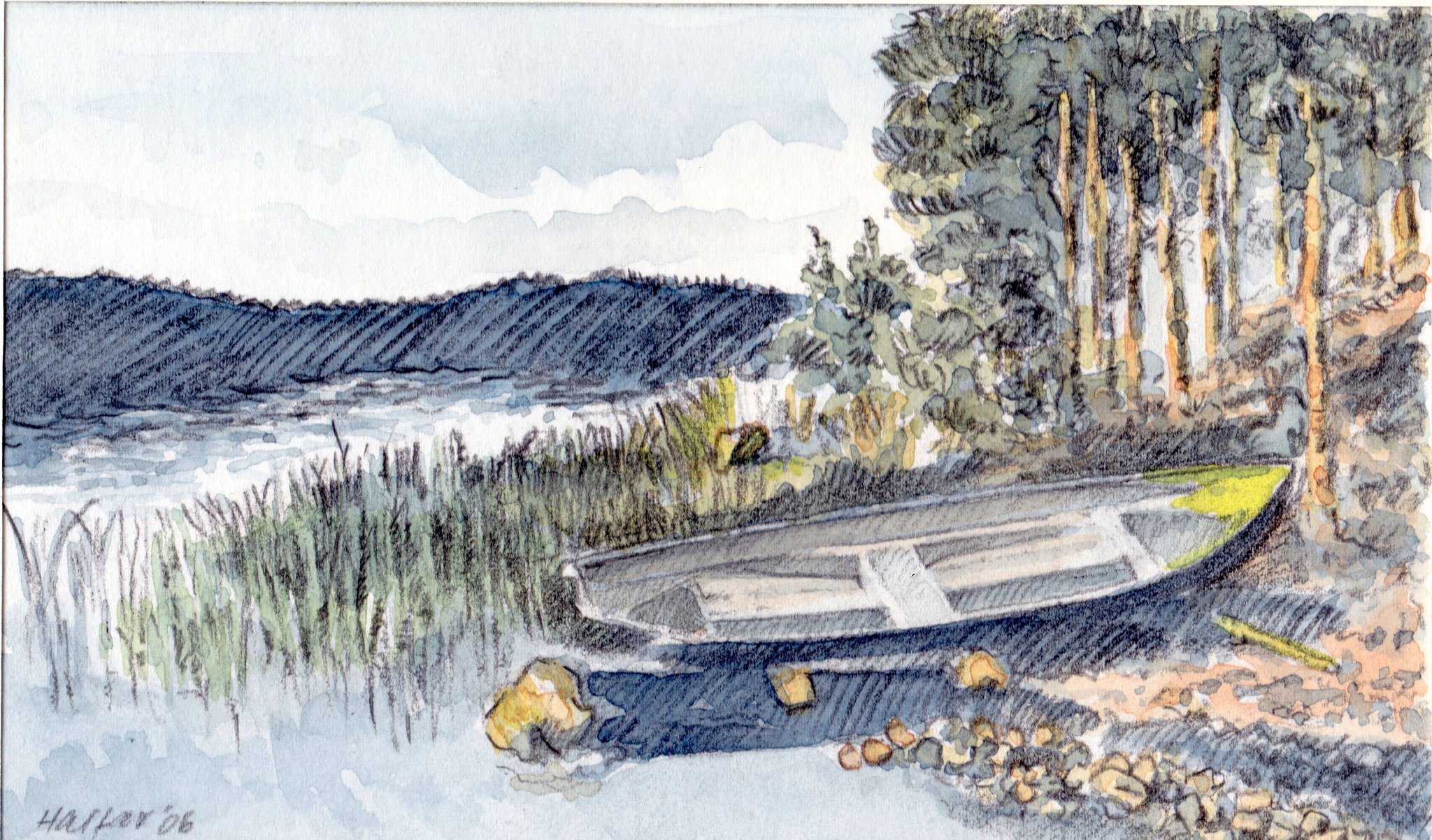 ' Saimaa Seen' Finnland, Aquarell/Pittstift, 15 x 20 cm, 2006, verkauft