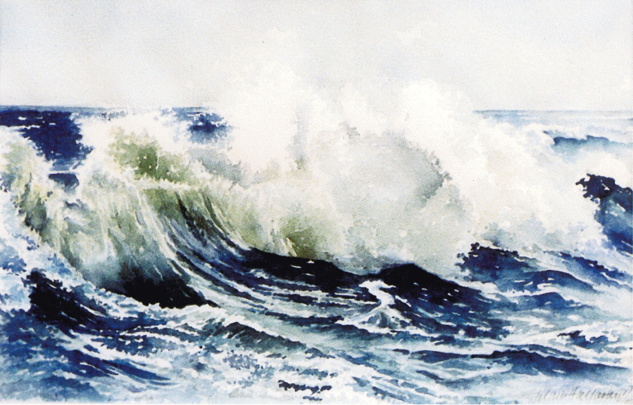 ' Große Welle ' Aquarell, 30 x 45 cm, 1983