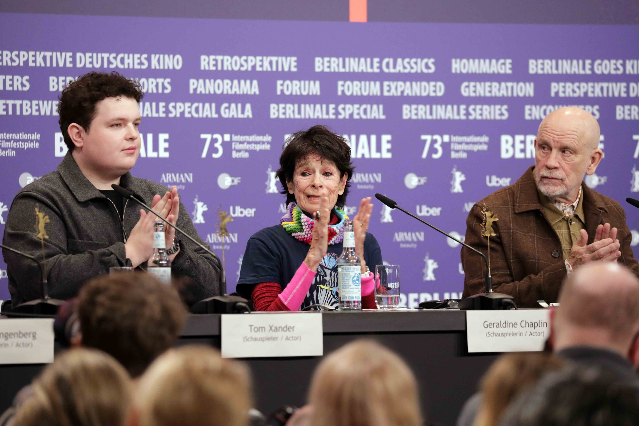 Tom Xander, Geraldine Chaplin and John Malkovich during the press conferences for the film "Seneca".