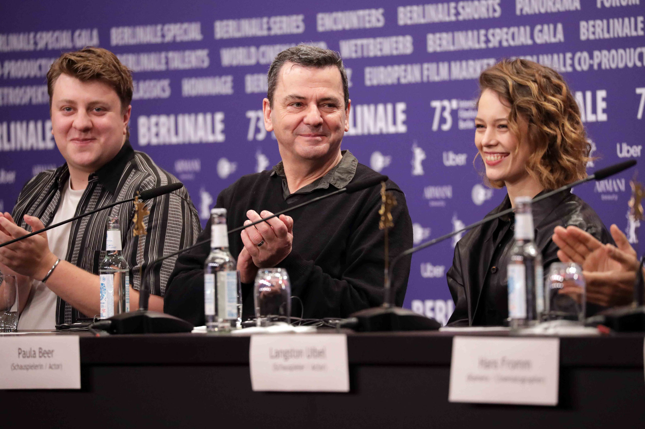 Thomas Schubert, Christian Petzold and Paula Beer during the press conference for the film "Roter Himmel".