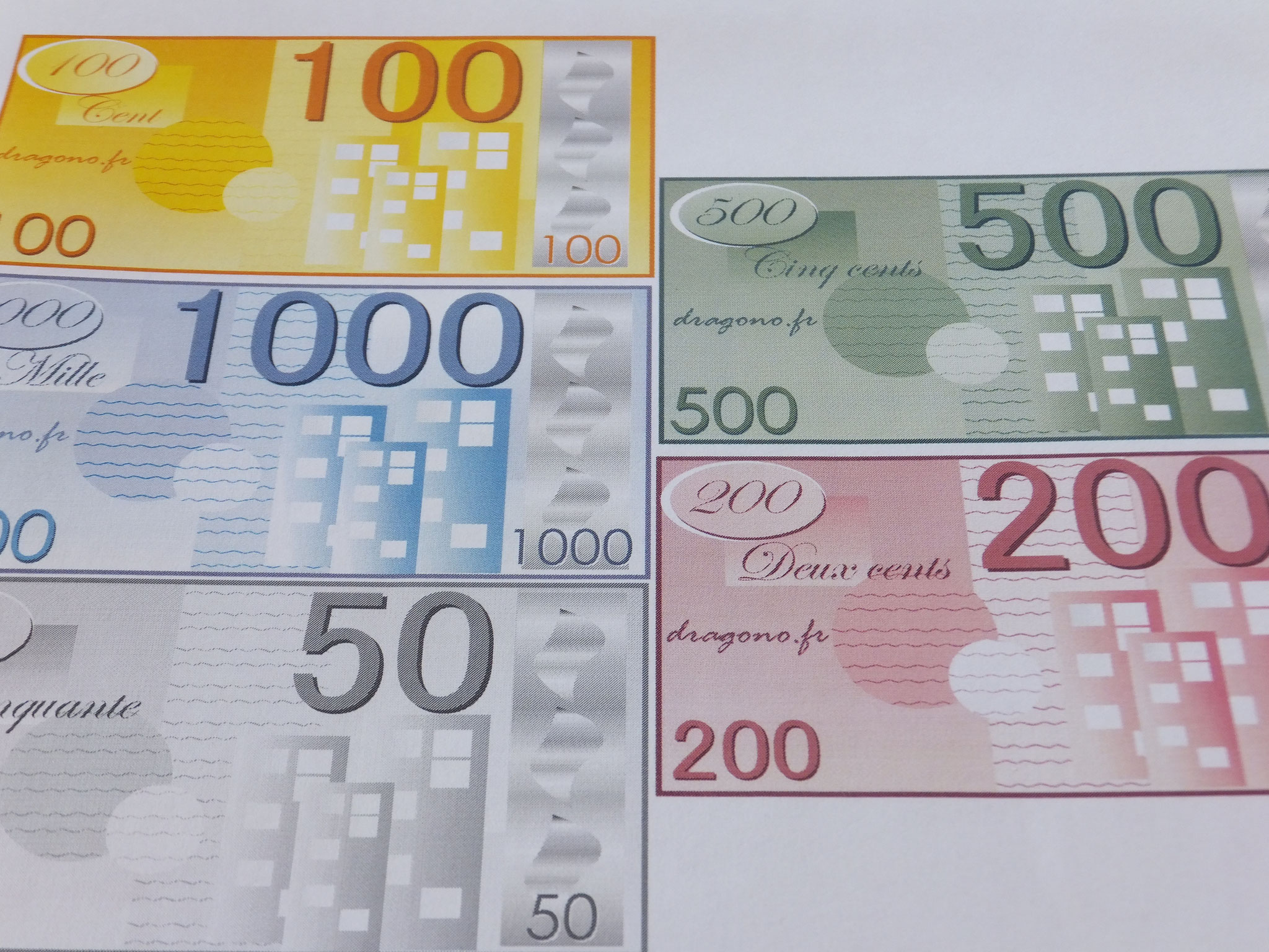 Modèle de billets à imprimer: 10 euros
