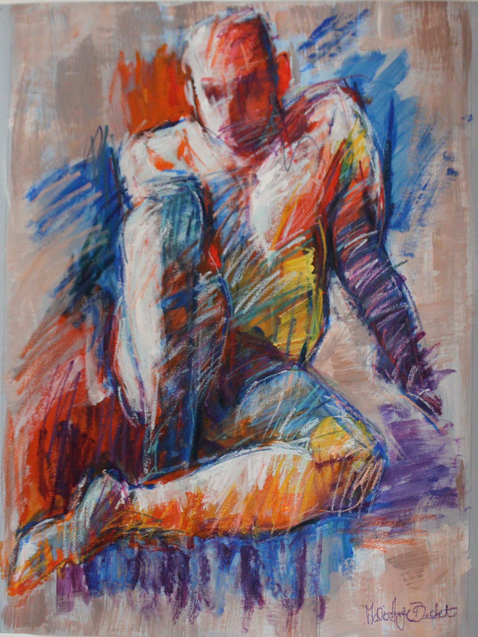 Songe arc en ciel, acrylique et pastel gras/papier, 100/70 cm
