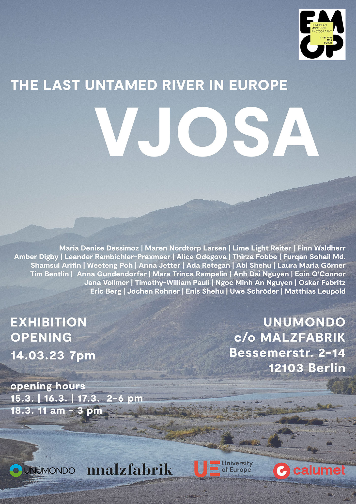 Exhibition 2023, The Vjosa River-Malzfabrik Berlin 2023, European Month of Photography, with Eric Berg and students of 3 workshops with Eric Berg 2019-2023