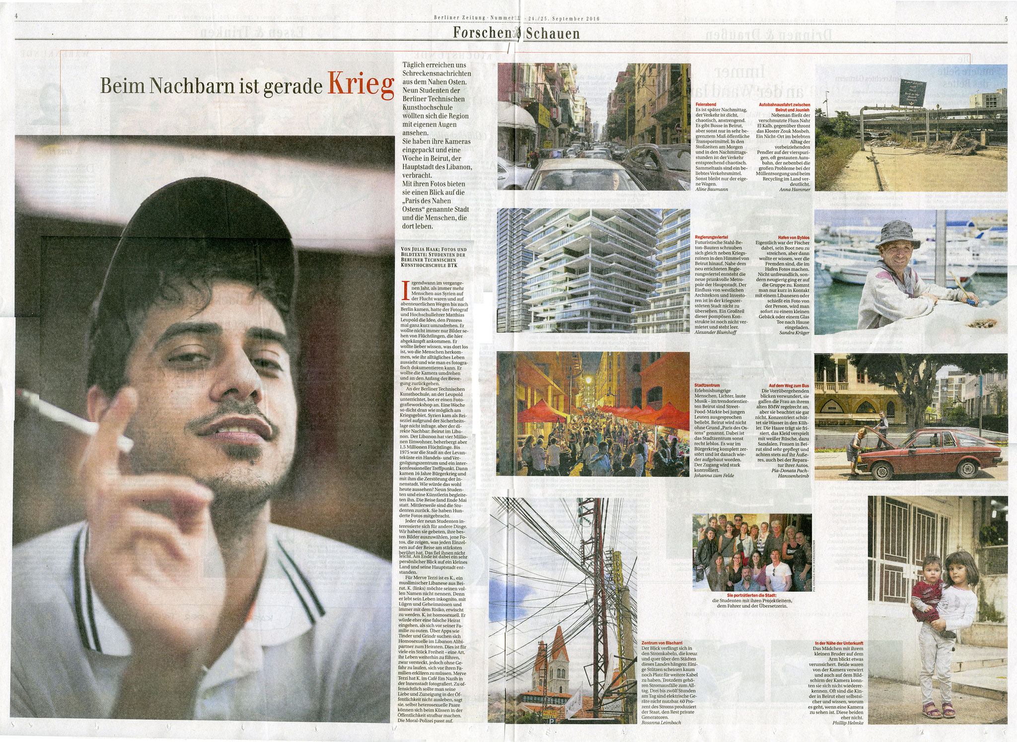 Publication BERLINER ZEITUNG, Photography Workshop Lebanon 2016