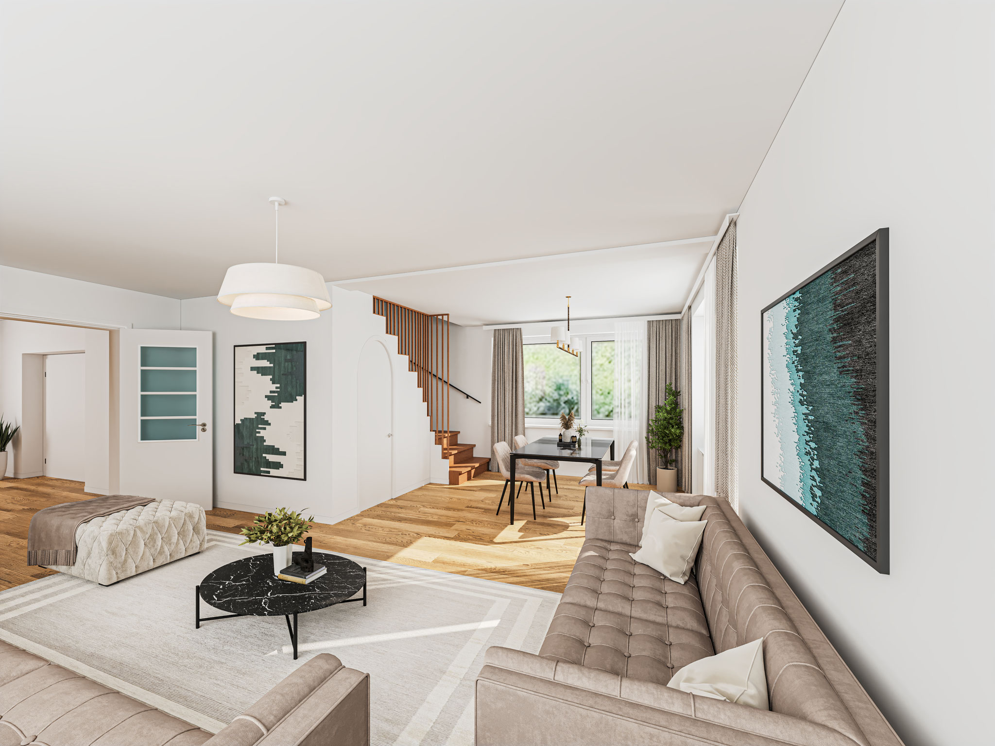 So könnte das Wohn- und Esszimmer nach der Sanierung aussehen