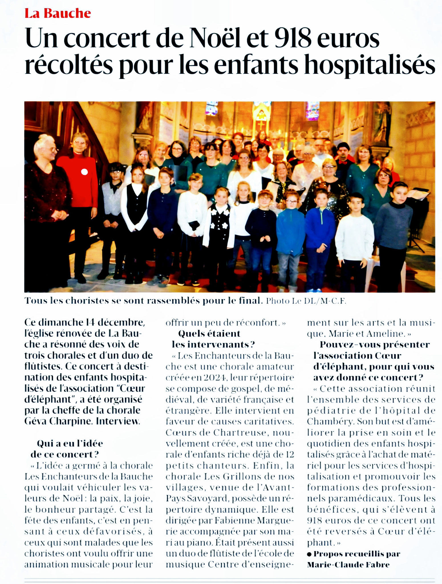 14.12.2025 Le Dauphiné Libéré relate le Concert de Noël