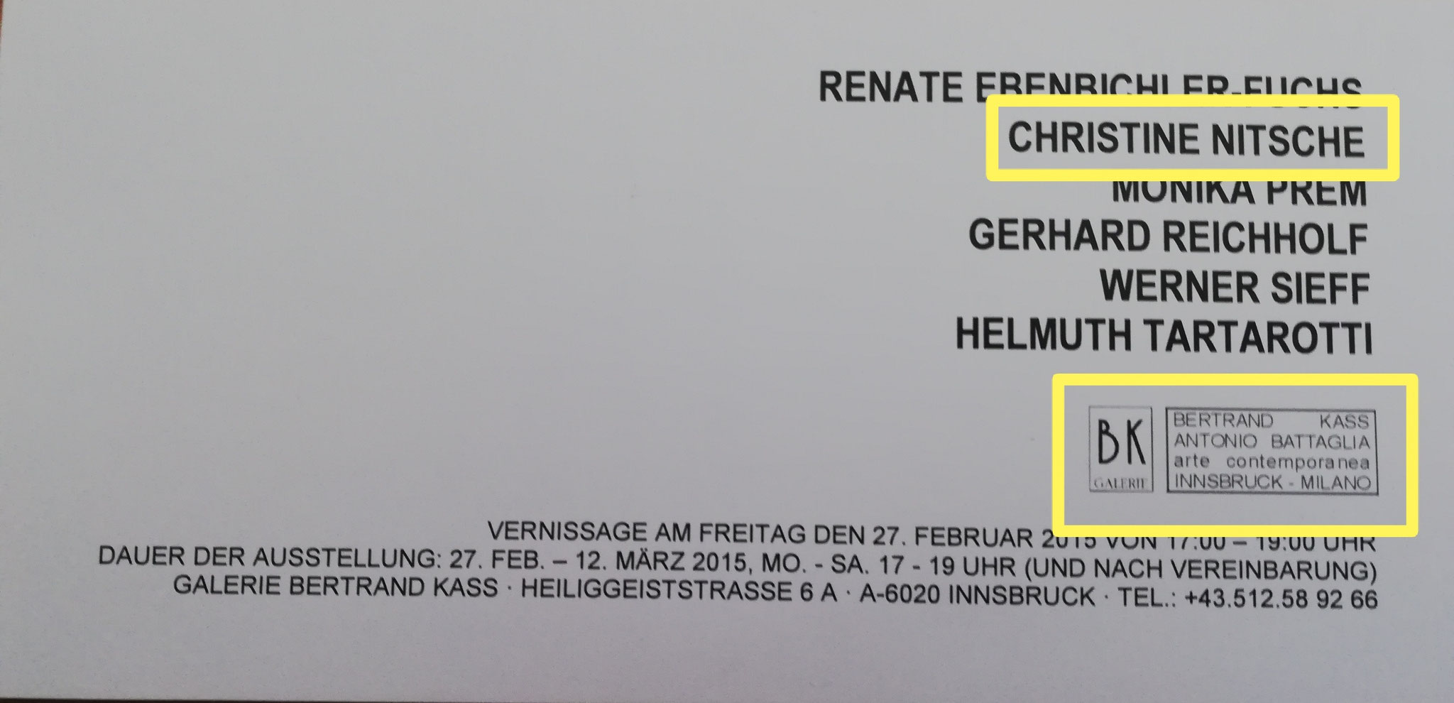 Einladung Vernissage Galerie Bertrand Kass 2015