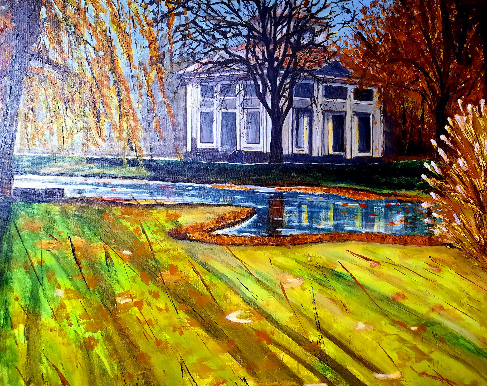 Herbstspaziergang Hofgarten-Pavillon Innsbruck, Acryl auf Leinwand, 120/120cm, 2020
