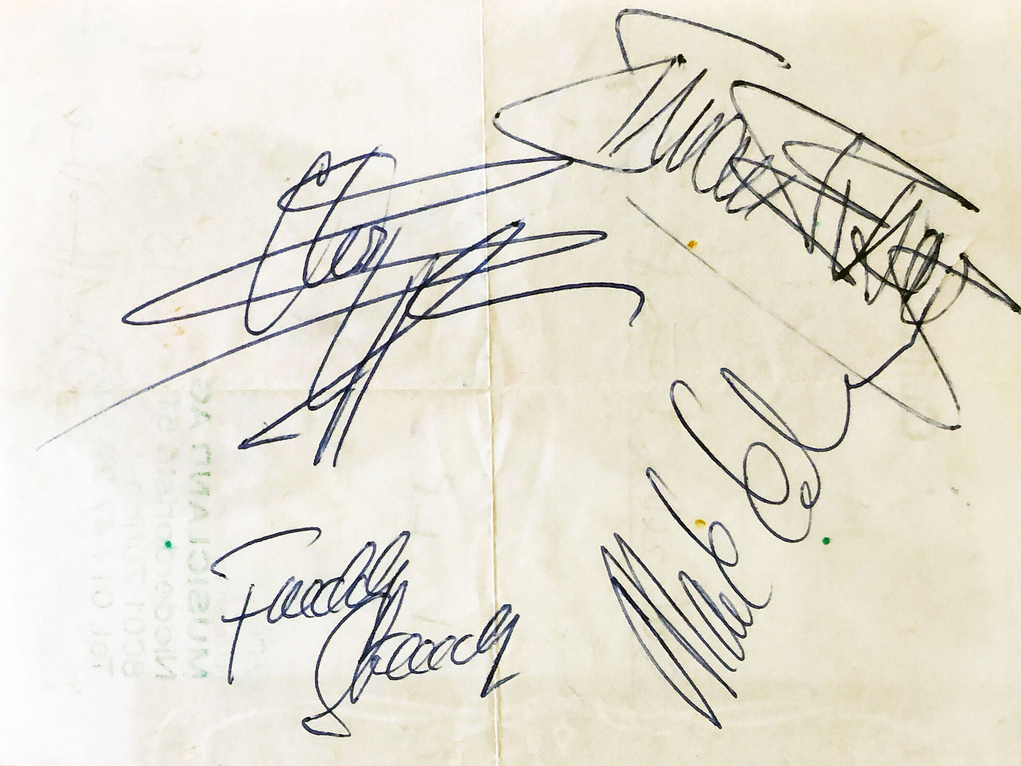 Freddy Steady Drums and Mark Kohler Guitar on Receipt after a Concert with Steve Thompson late 80ties