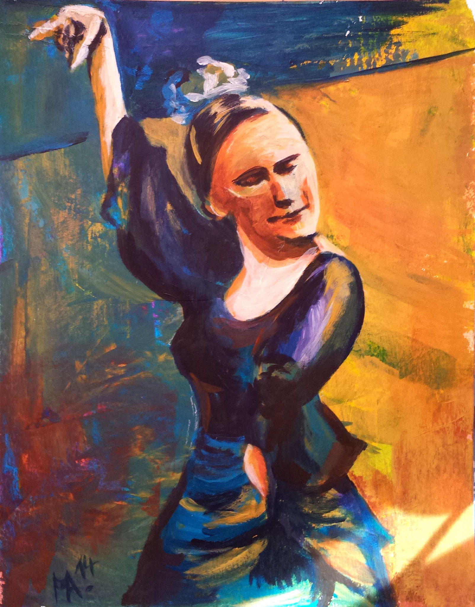 Flamenco I (2014) - Acryl auf Acryl-Karton 50 x 64 cm mit passendem blauem Rahmen